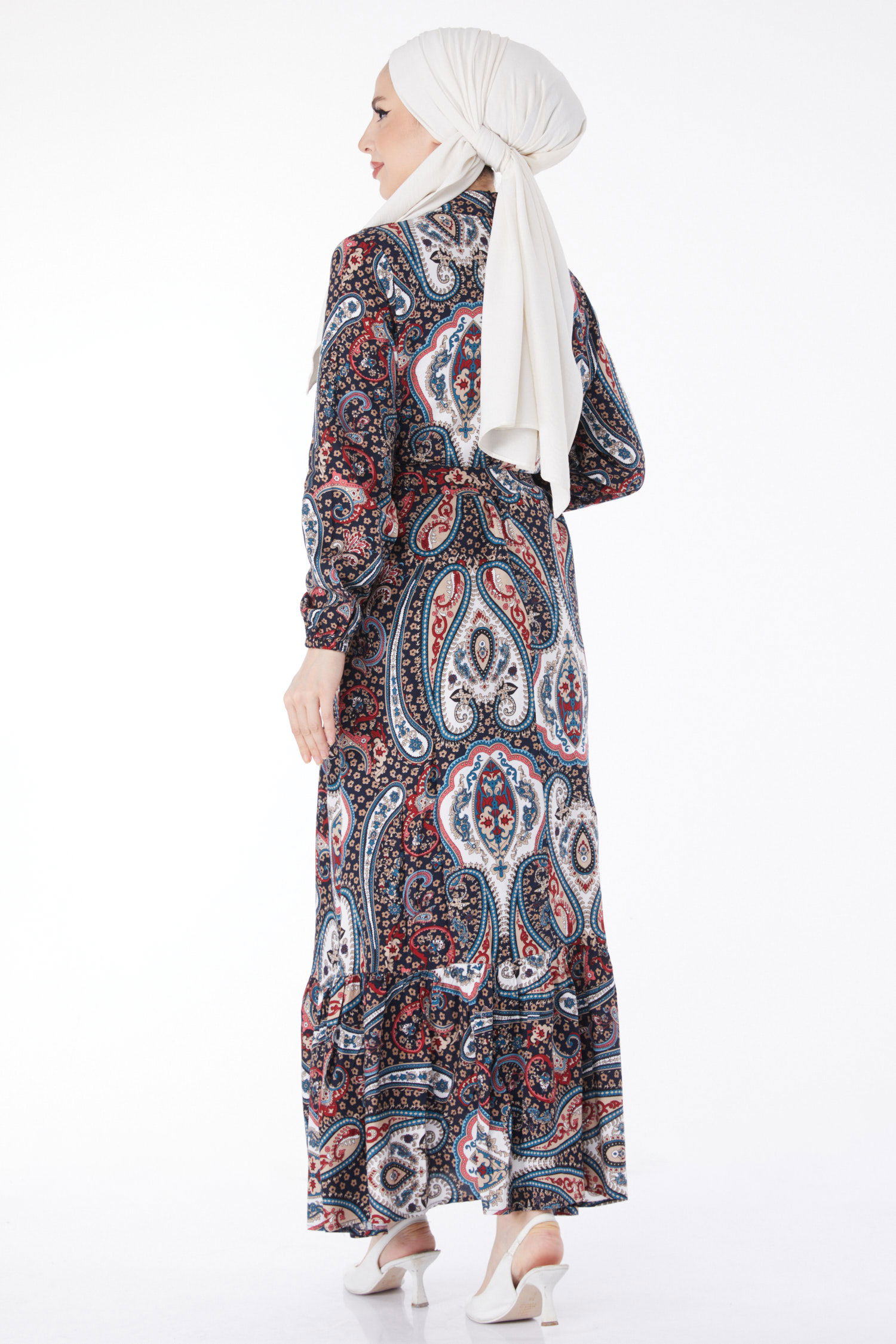 Kuşaklı Desenli Elbise Siyah - 24860 - 6