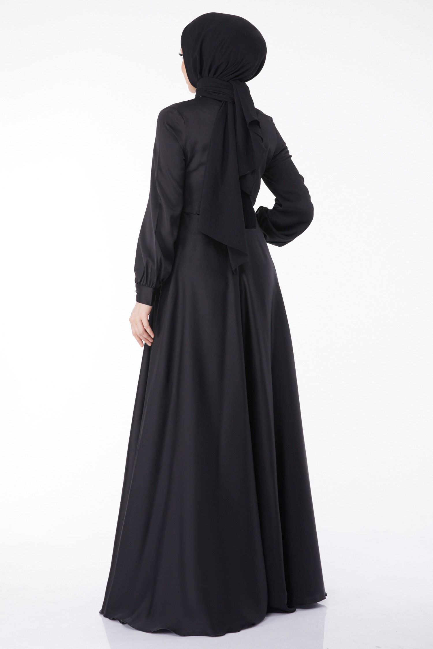 Önden Bağlamalı Abiye Elbise Siyah - 25342 - 6