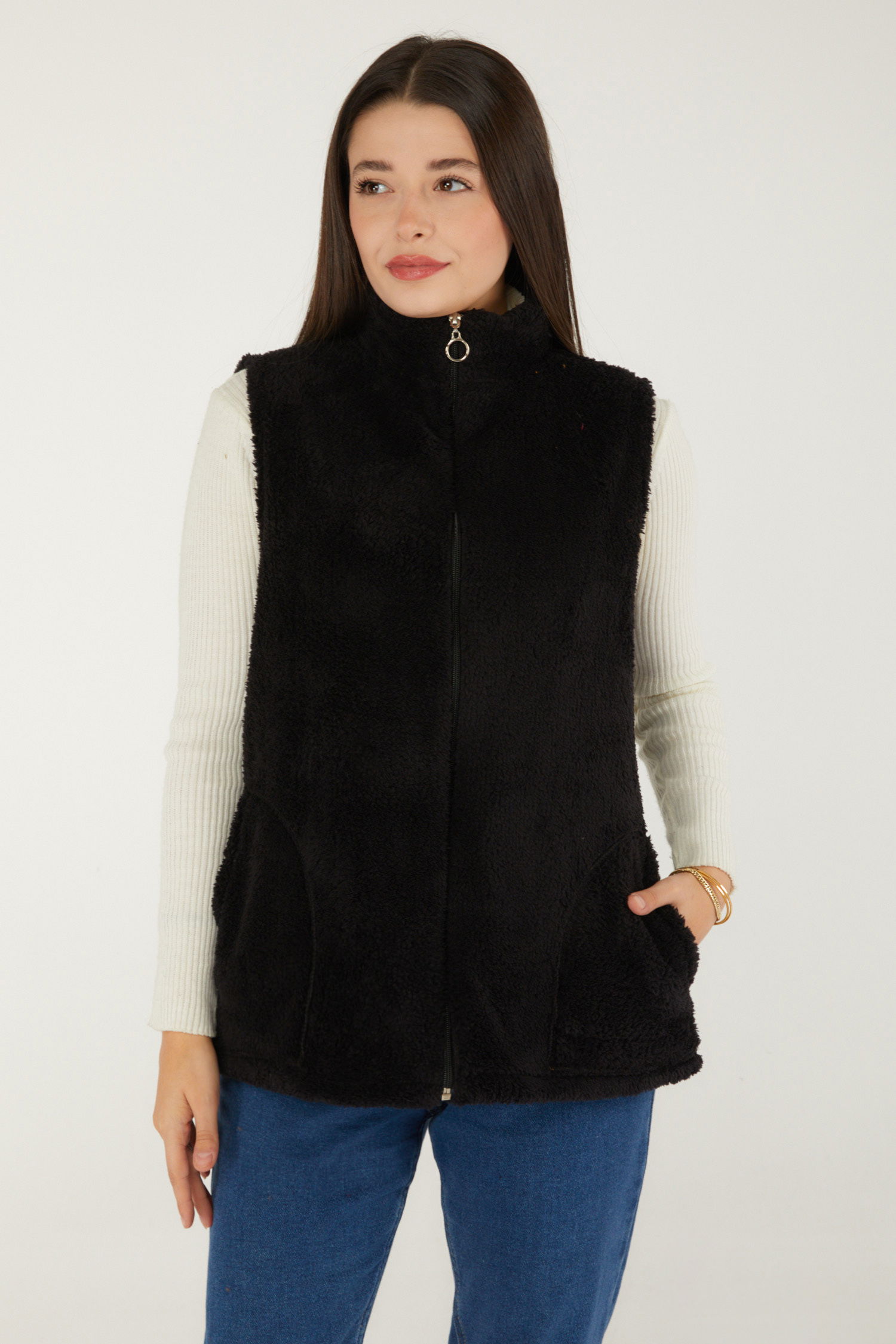 Peluş Yelek Siyah - 13356 - 1
