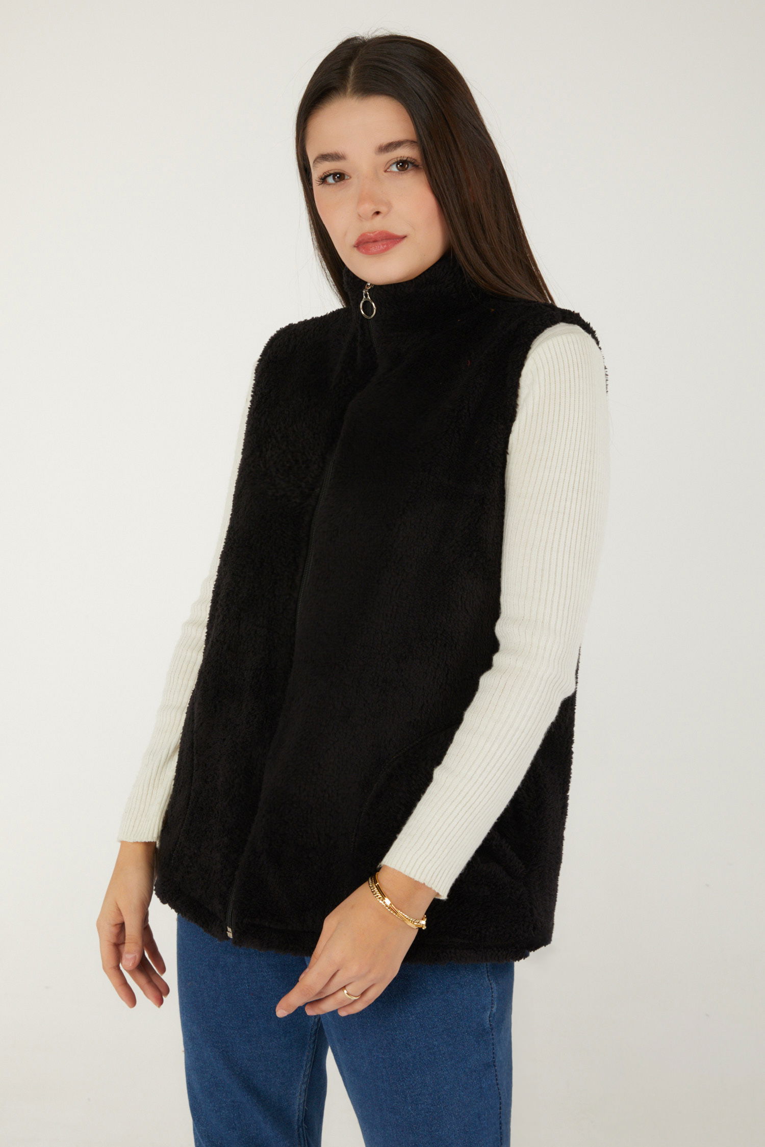 Peluş Yelek Siyah - 13356 - 2