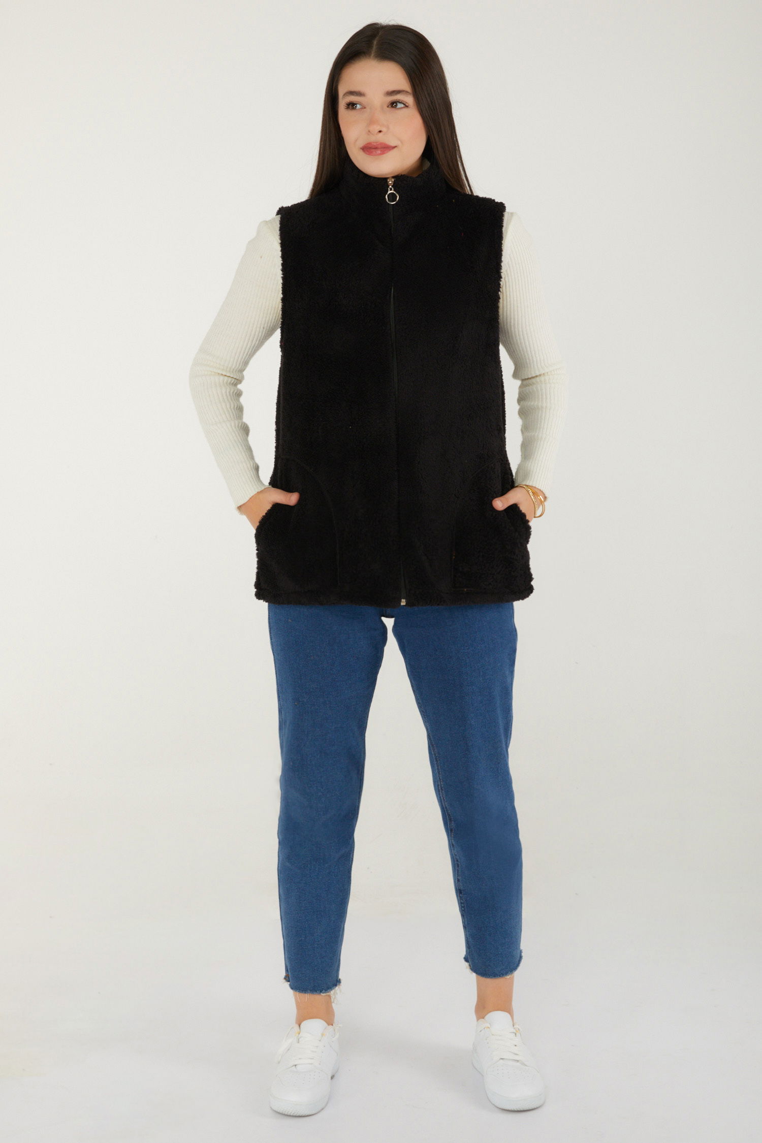 Peluş Yelek Siyah - 13356 - 3