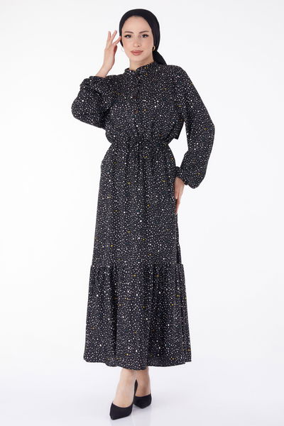Puantiyeli Desenli Elbise Siyah - 25467 