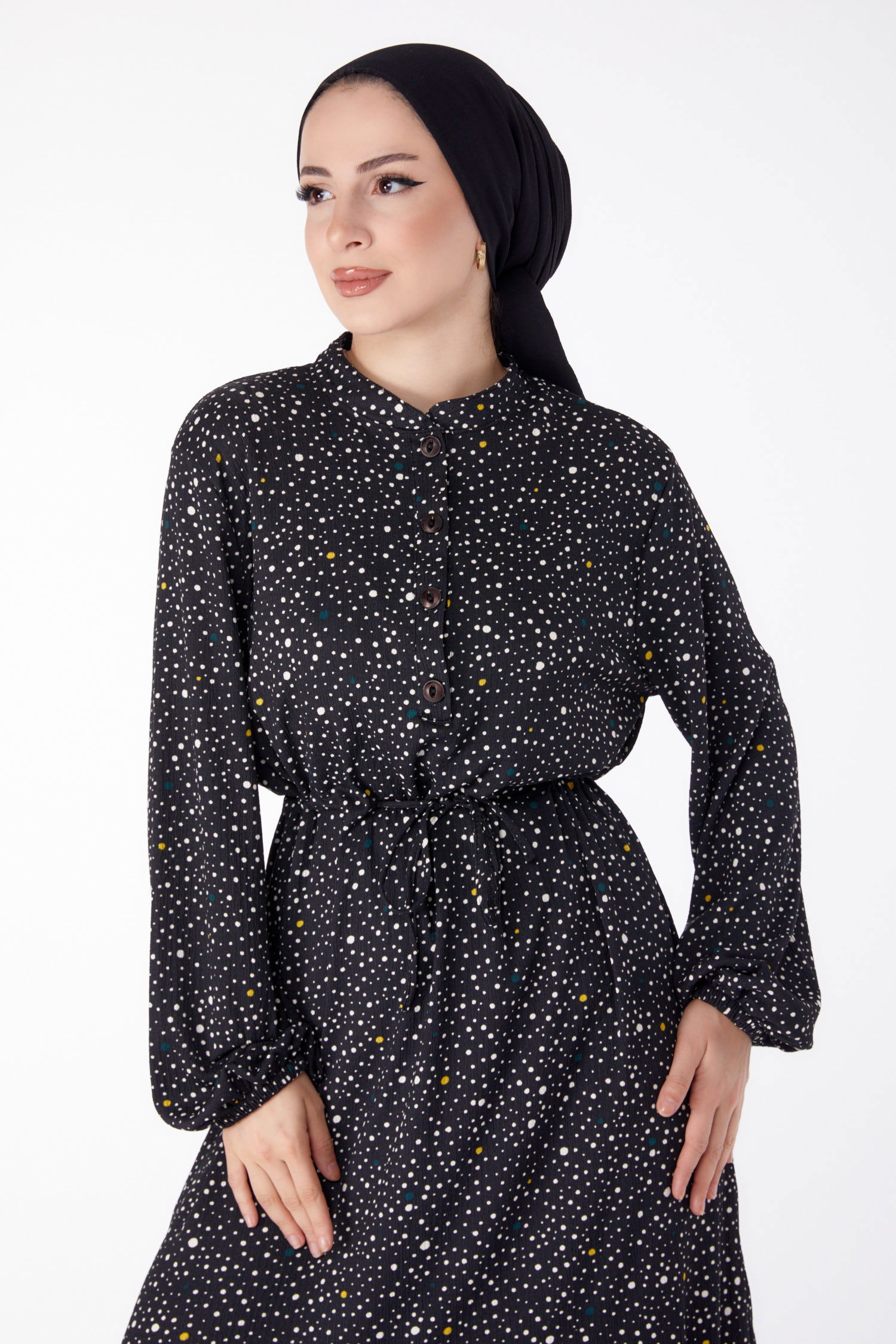 Puantiyeli Desenli Elbise Siyah - 25467 - 3