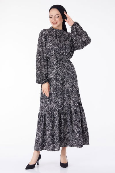 Puantiyeli Desenli Elbise Siyah - 25468 