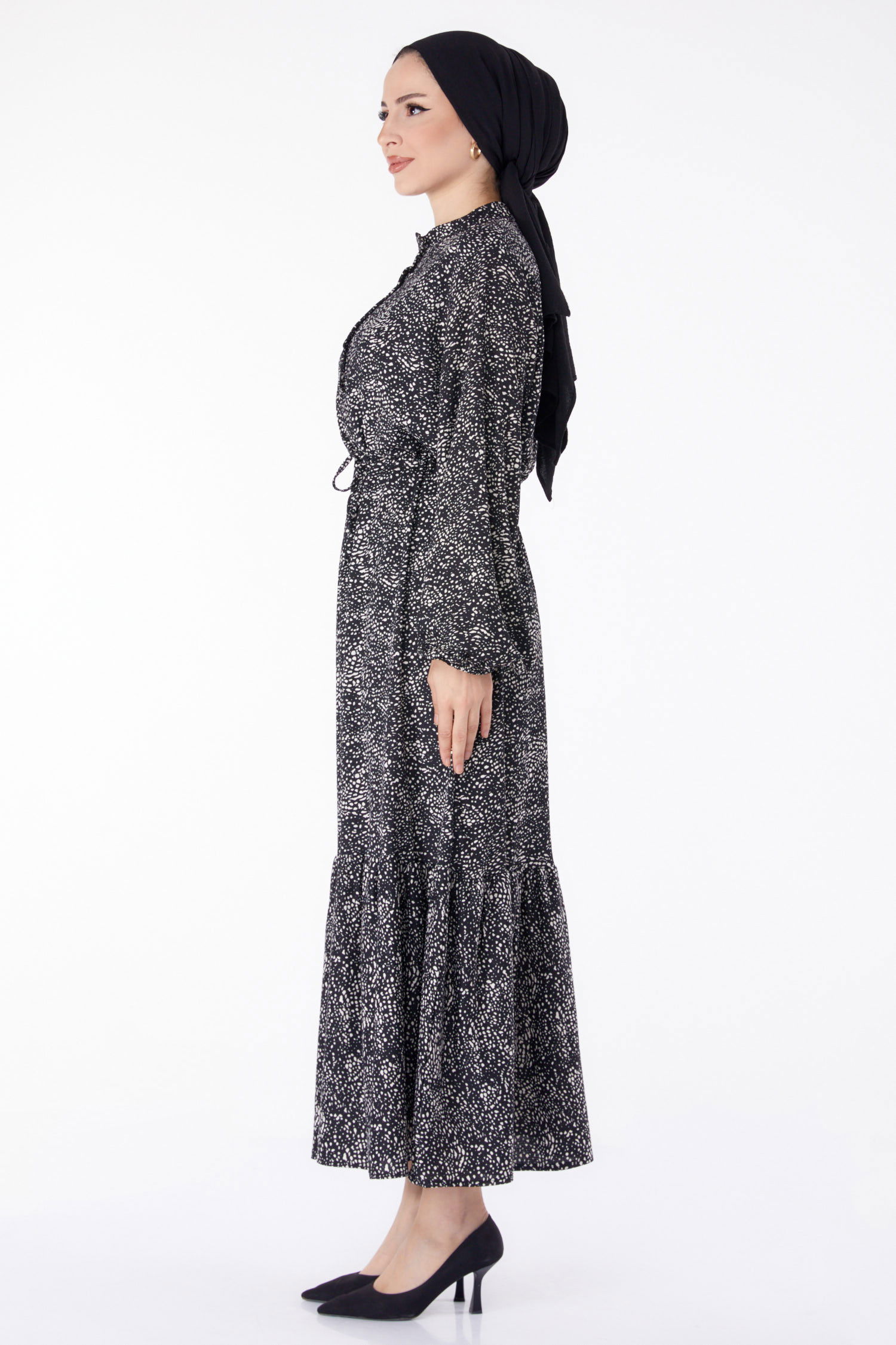 Puantiyeli Desenli Elbise Siyah - 25468 - 3