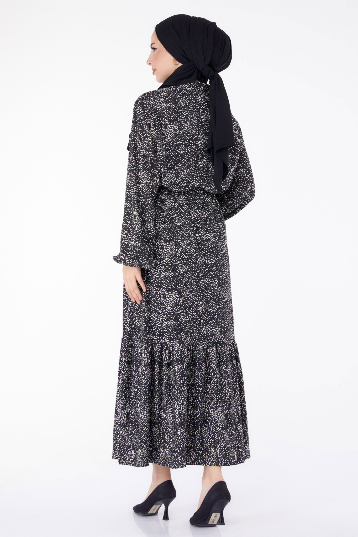 Puantiyeli Desenli Elbise Siyah - 25468 - 4
