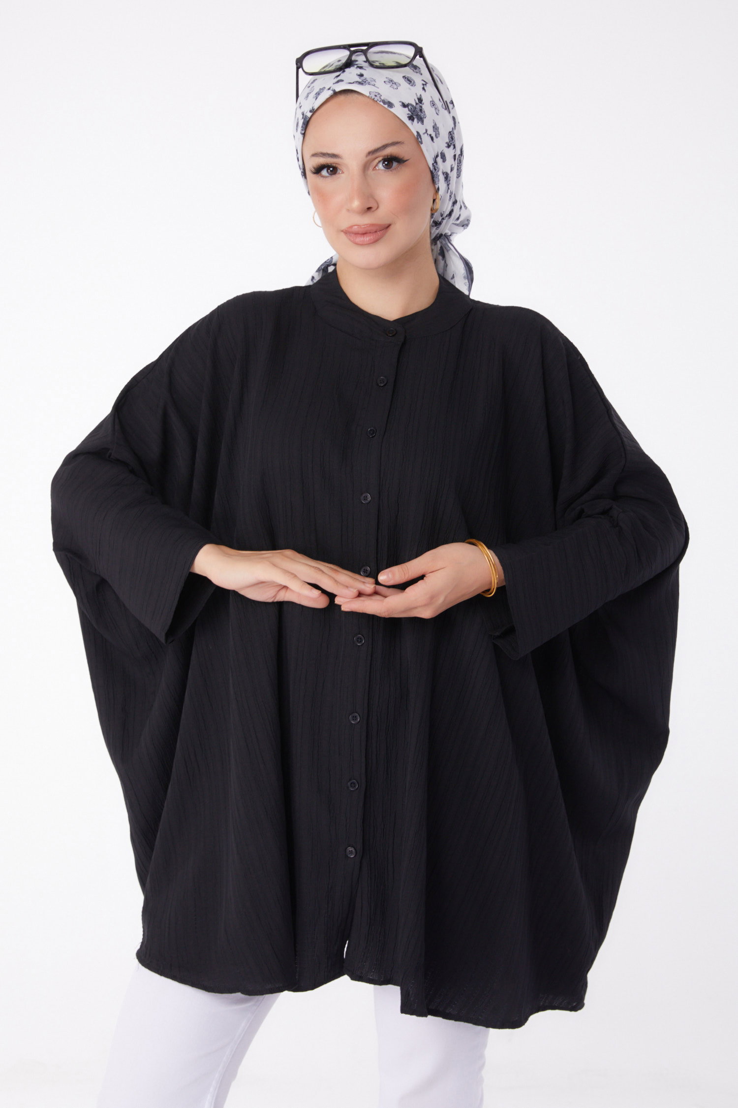 Düz Hakim Yaka Kadın Siyah Salaş Tunik - 26001 - 2