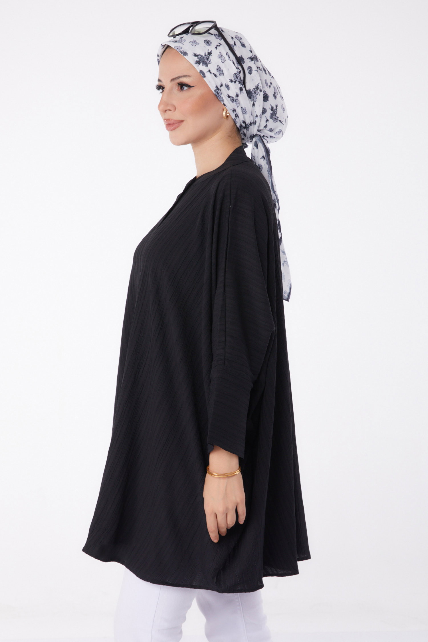Düz Hakim Yaka Kadın Siyah Salaş Tunik - 26001 - 4
