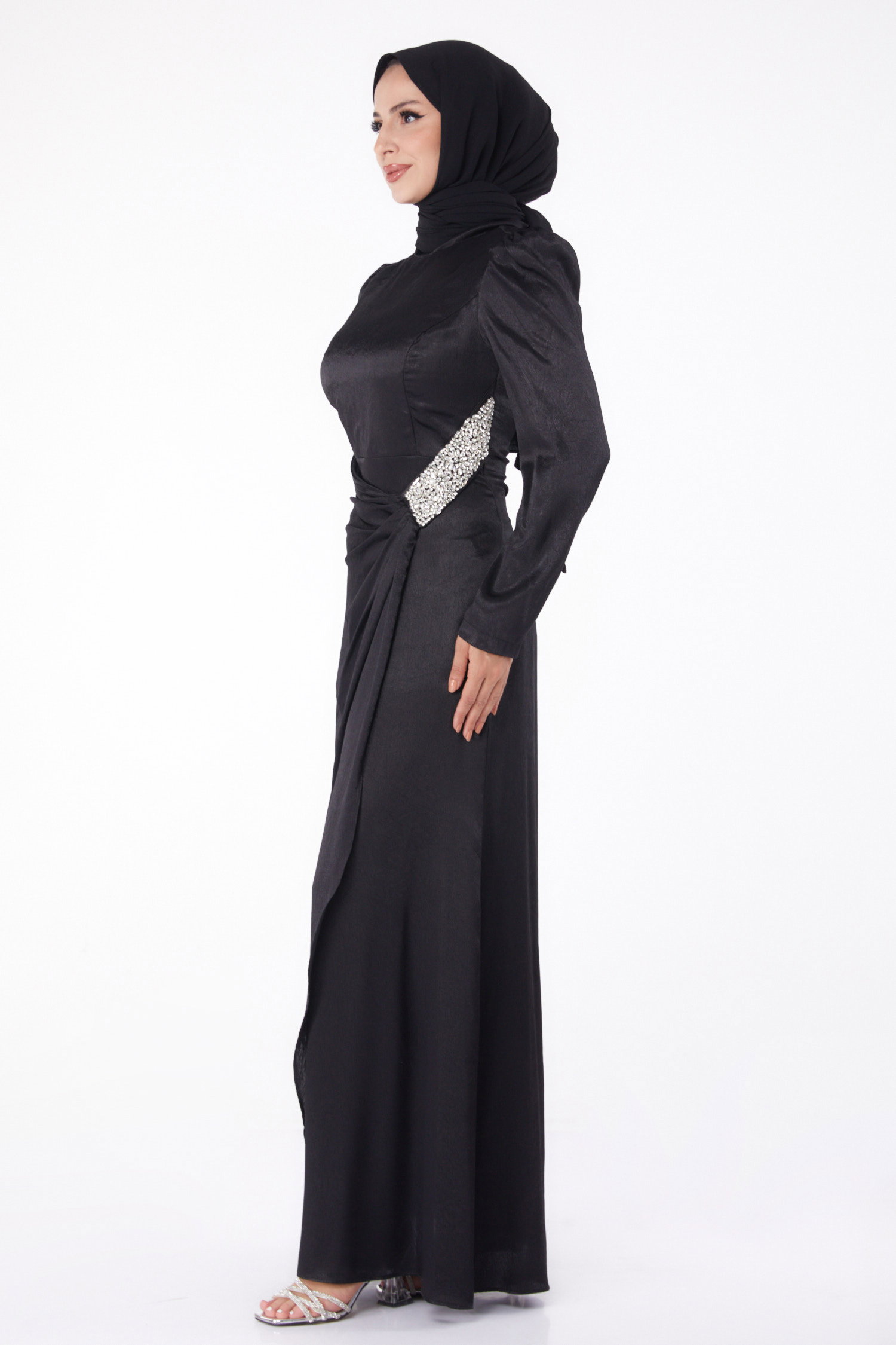 Taşlı Abiye Elbise Siyah - 26192 - 4