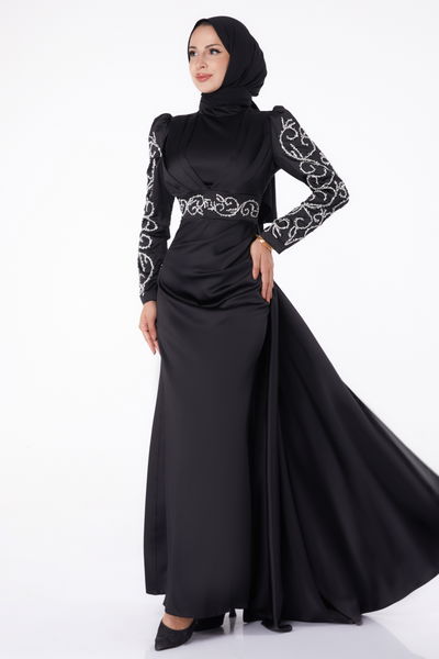 Taşlı Prenses Abiye Elbise Siyah - 26253 