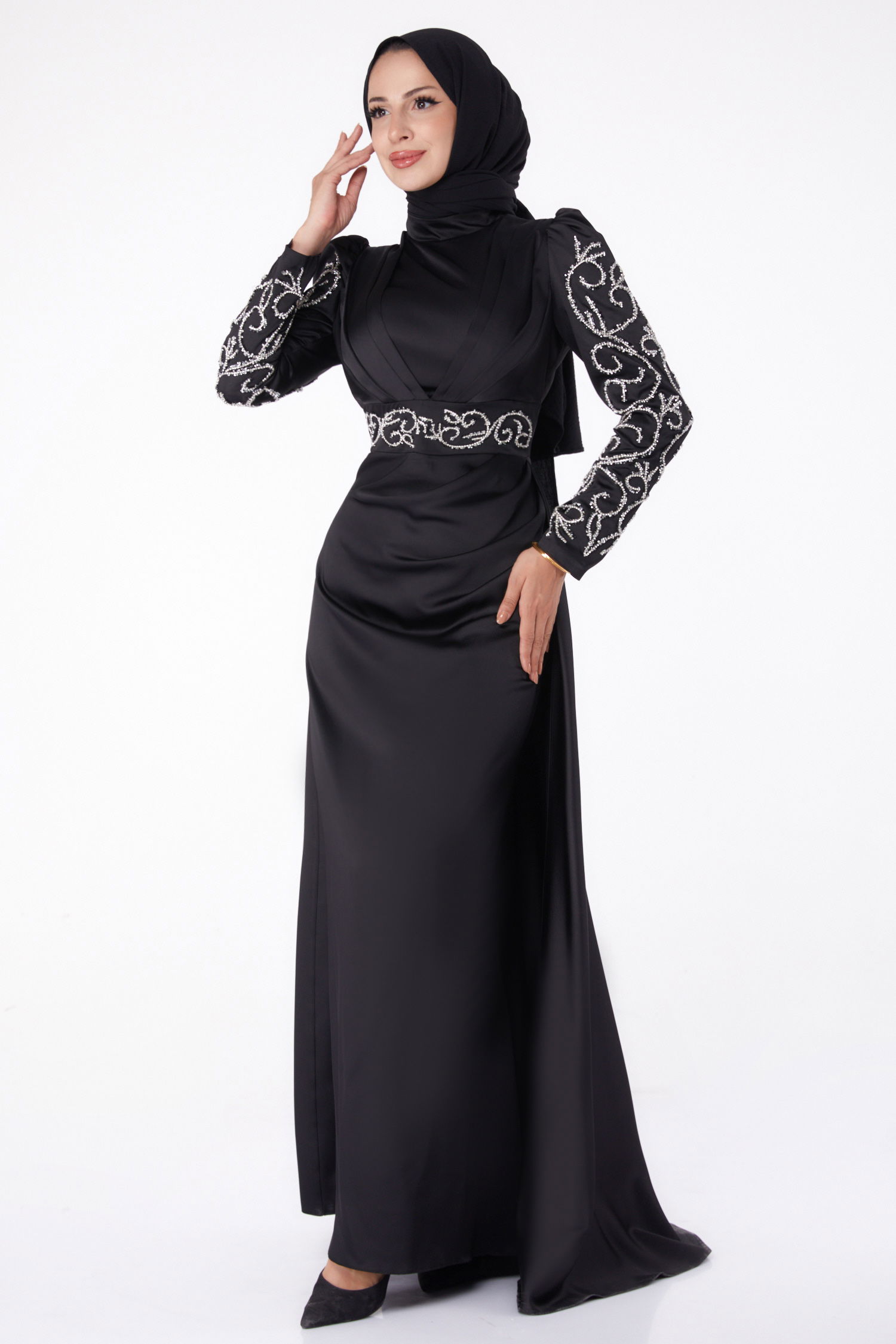 Taşlı Prenses Abiye Elbise Siyah - 26253 - 2