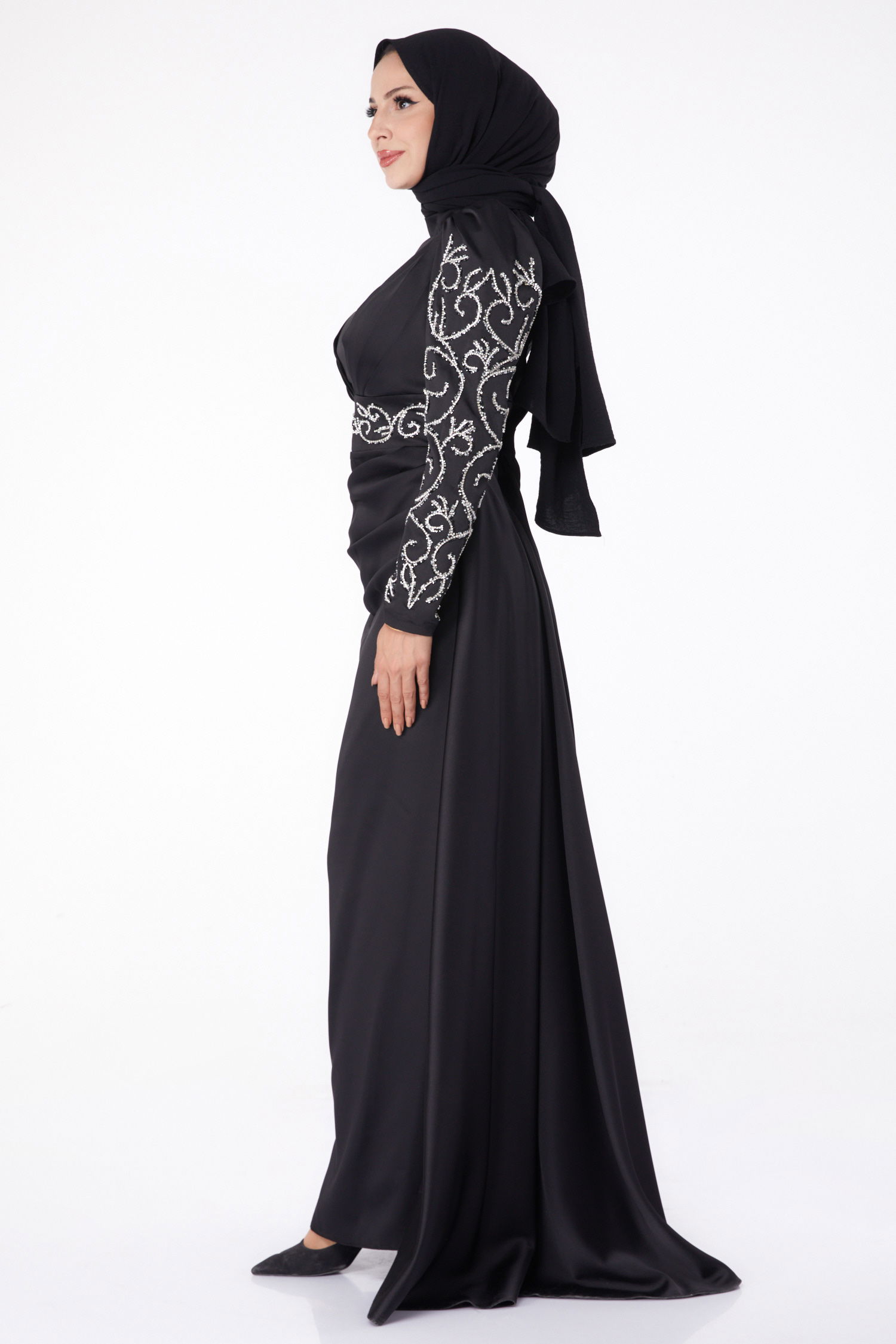 Taşlı Prenses Abiye Elbise Siyah - 26253 - 4