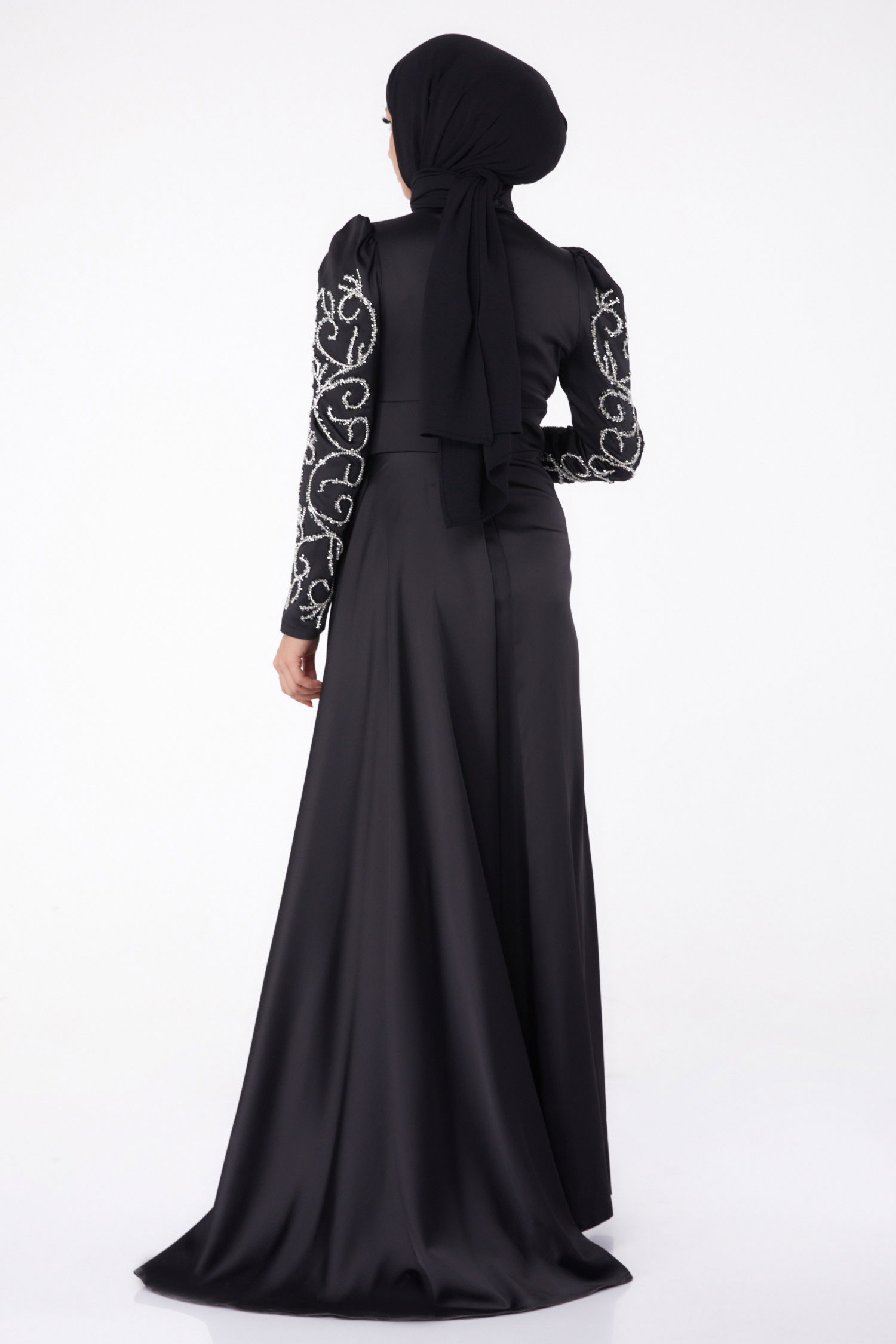 Taşlı Prenses Abiye Elbise Siyah - 26253 - 5
