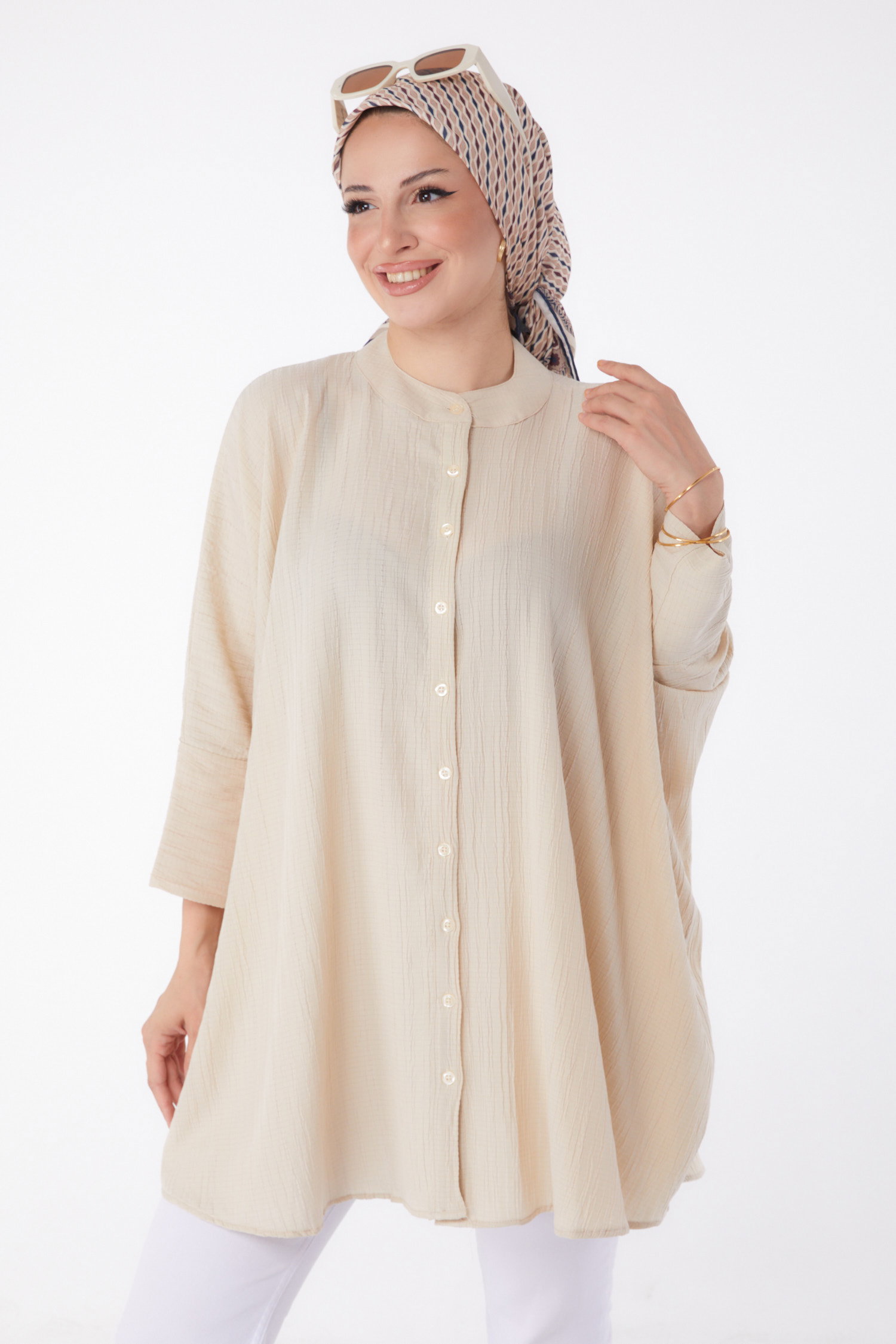 Düz Hakim Yaka Kadın Taş Salaş Tunik - 26001 - 3