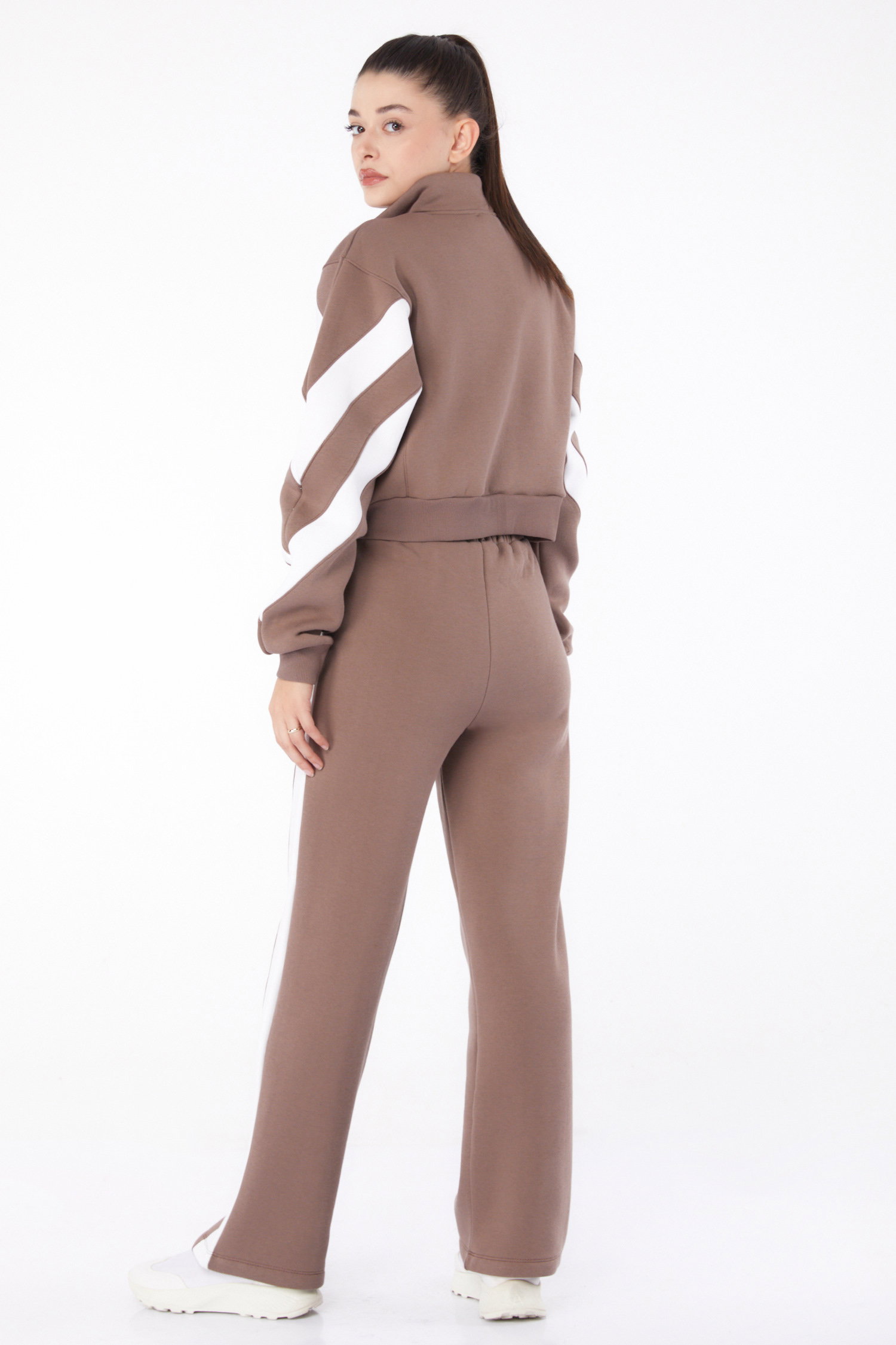 Düz Hakim Yaka Kadın Vizon Garnili Eşofman Takımı - 26276 - 5