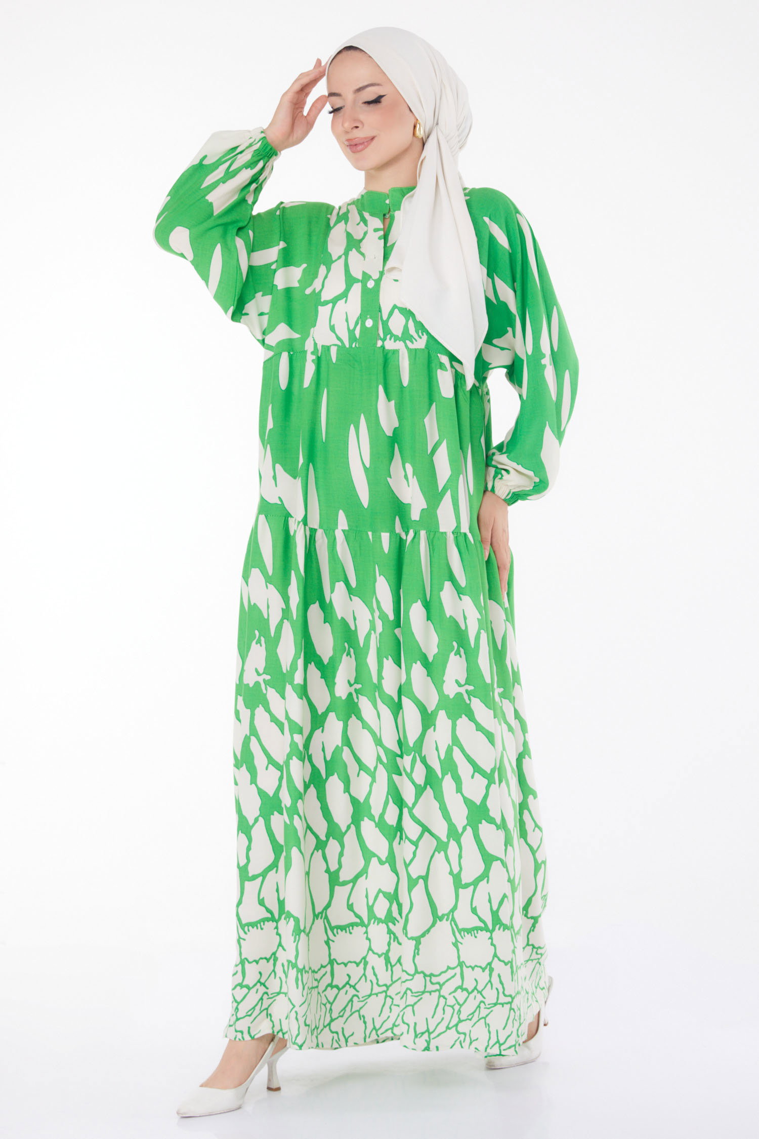 Desenli Elbise Yesil - 25748 - 1