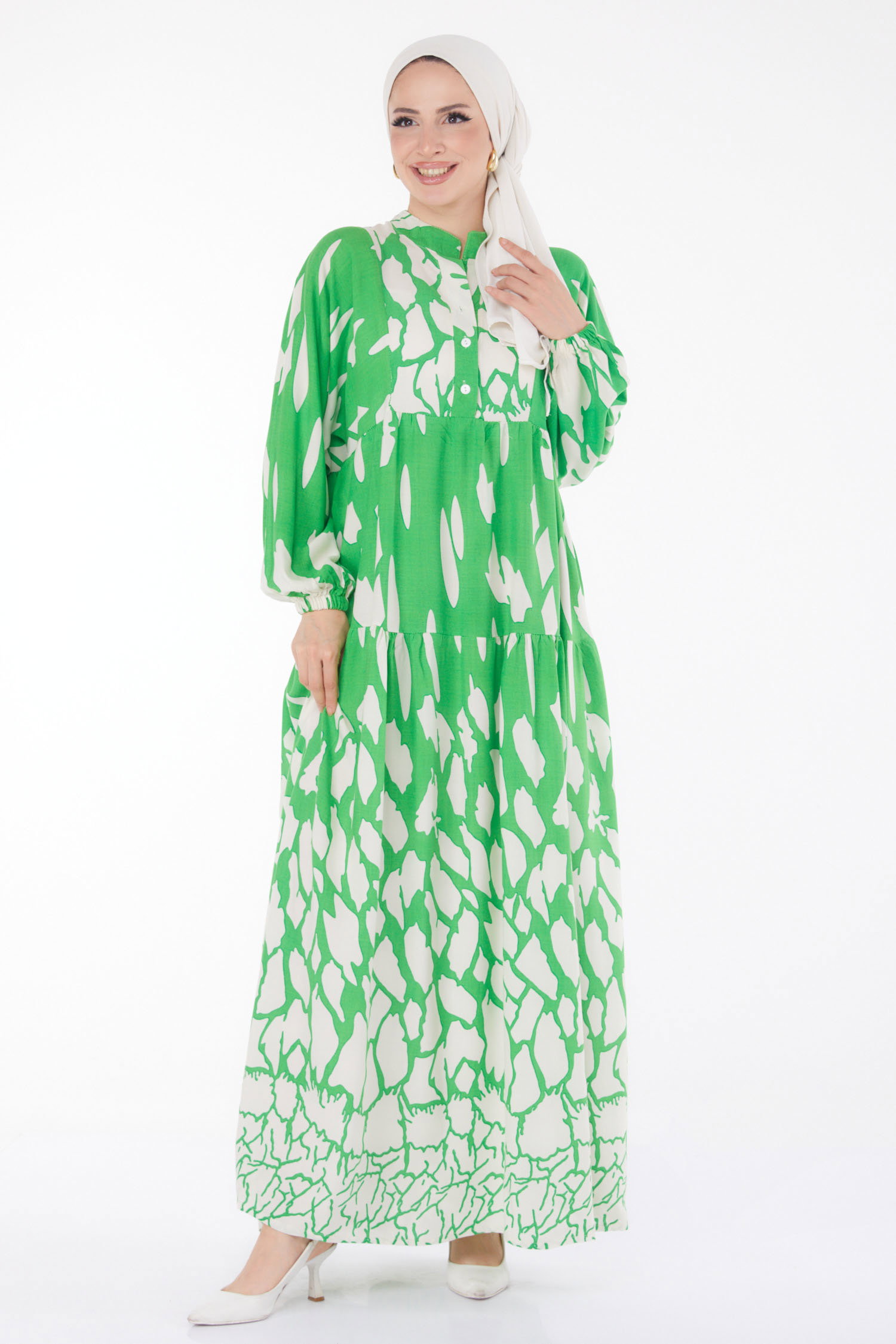 Desenli Elbise Yesil - 25748 - 2