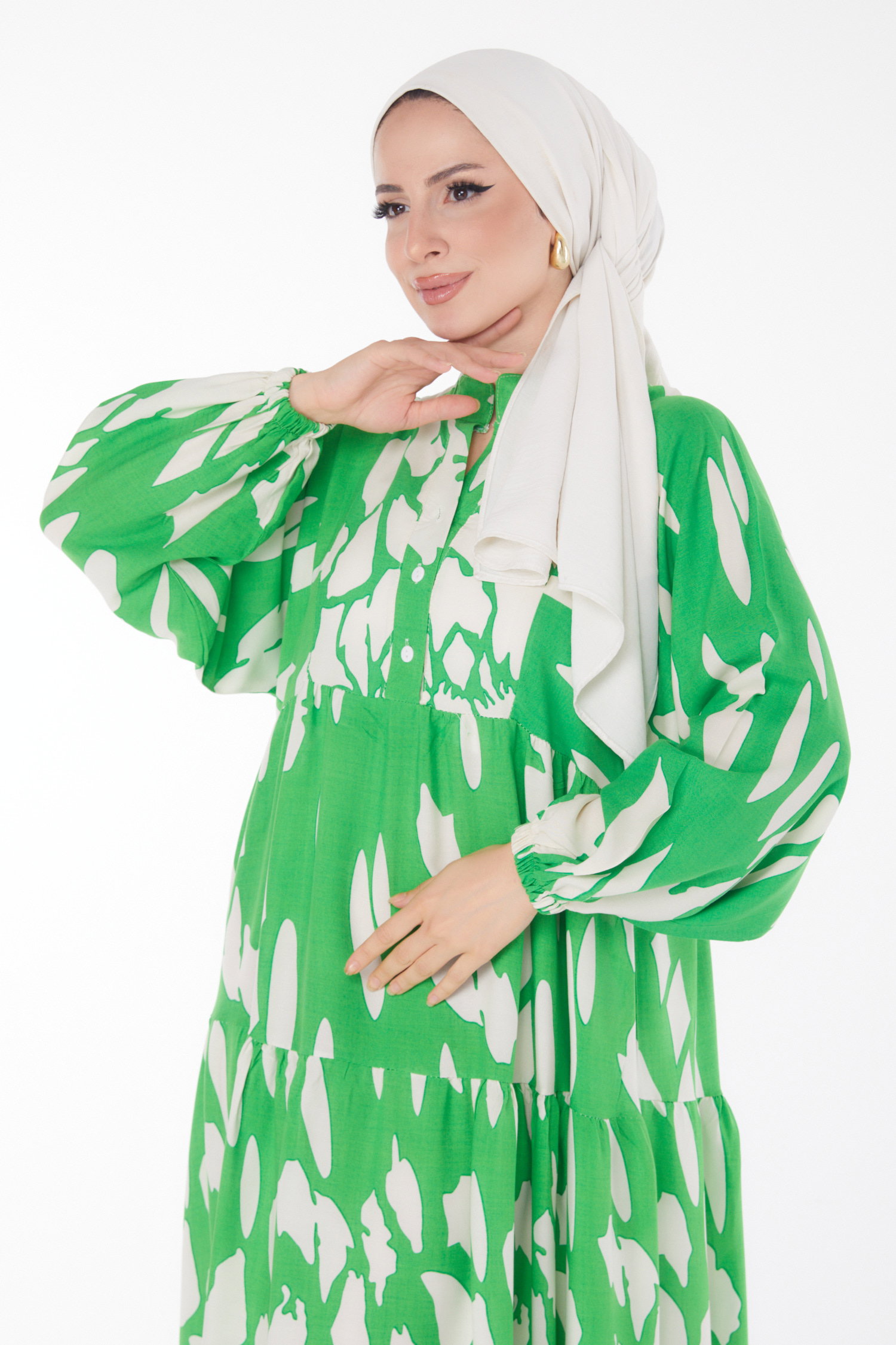Desenli Elbise Yesil - 25748 - 3