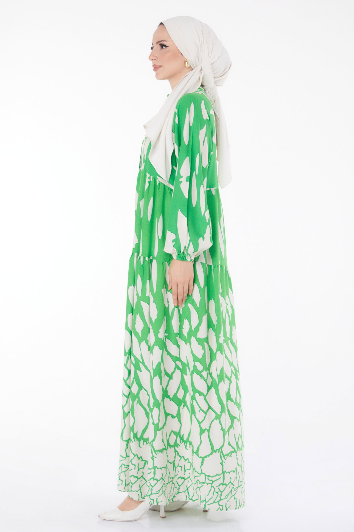 Desenli Elbise Yesil - 25748 - 4