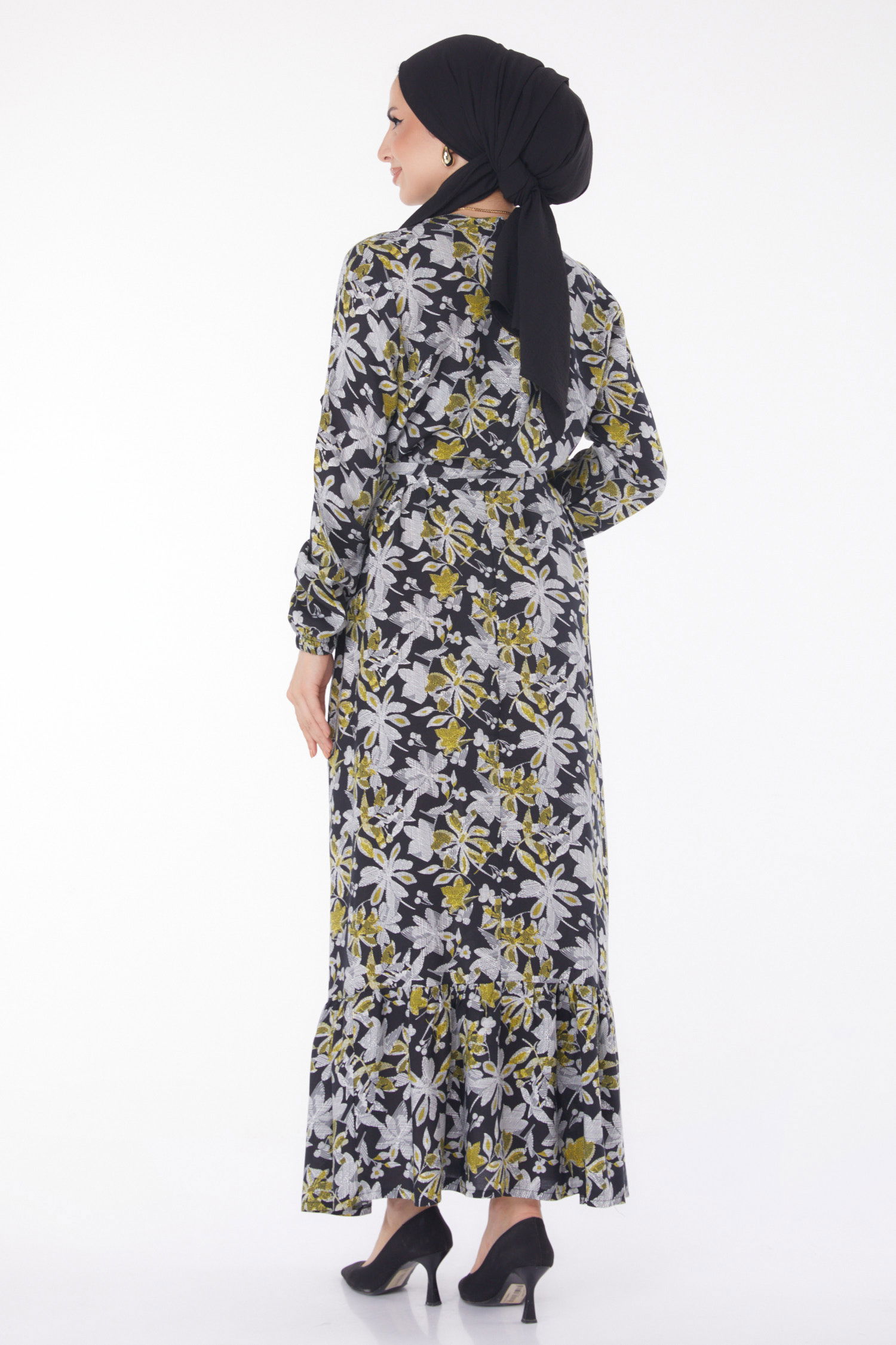Kuşaklı Desenli Elbise Yesil - 25799 - 5