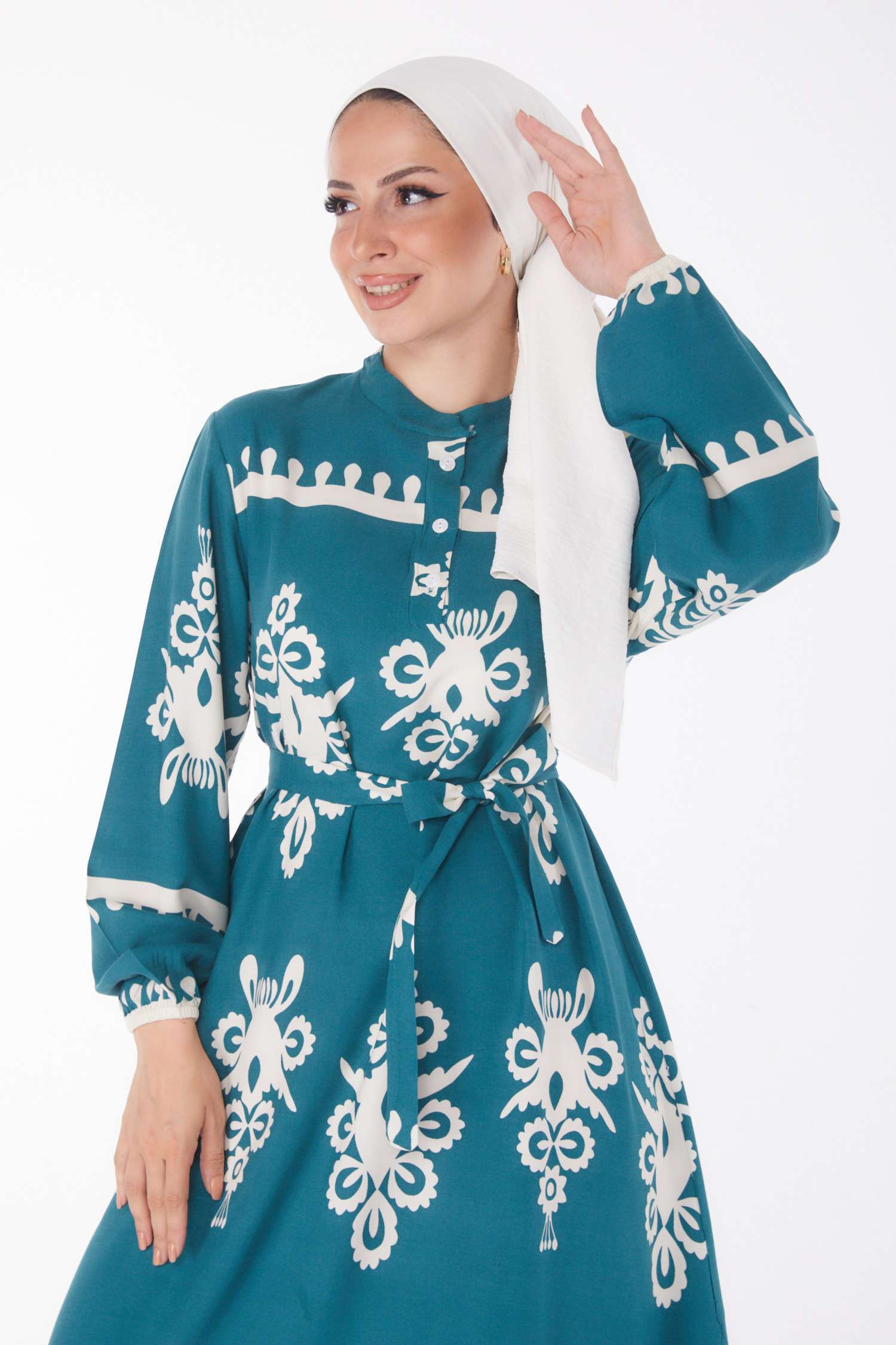 Desenli Renkli Elbise Zumrut - 24989 - 1