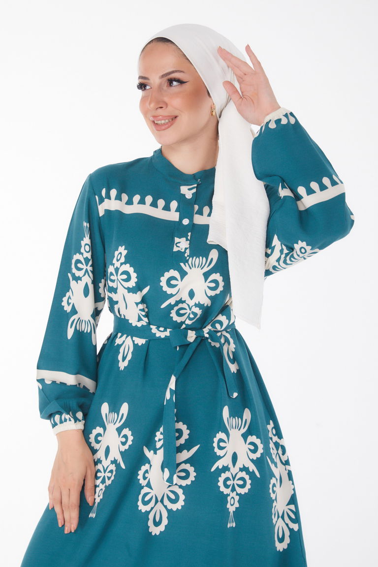 Desenli Renkli Elbise Zumrut - 24989 - TOFİSA