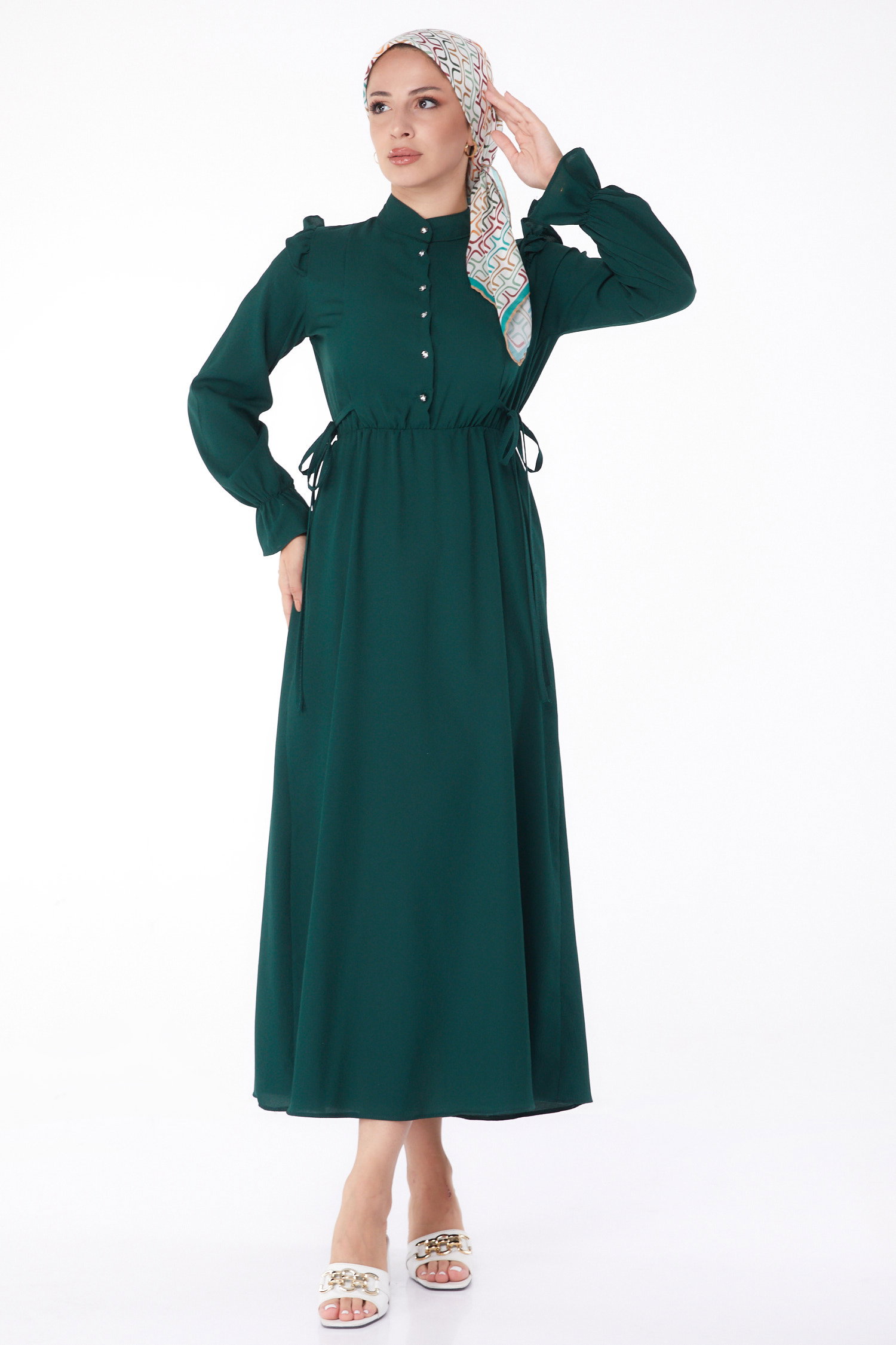 Fırfırlı Elbise Zümrüt - 13269 - 1