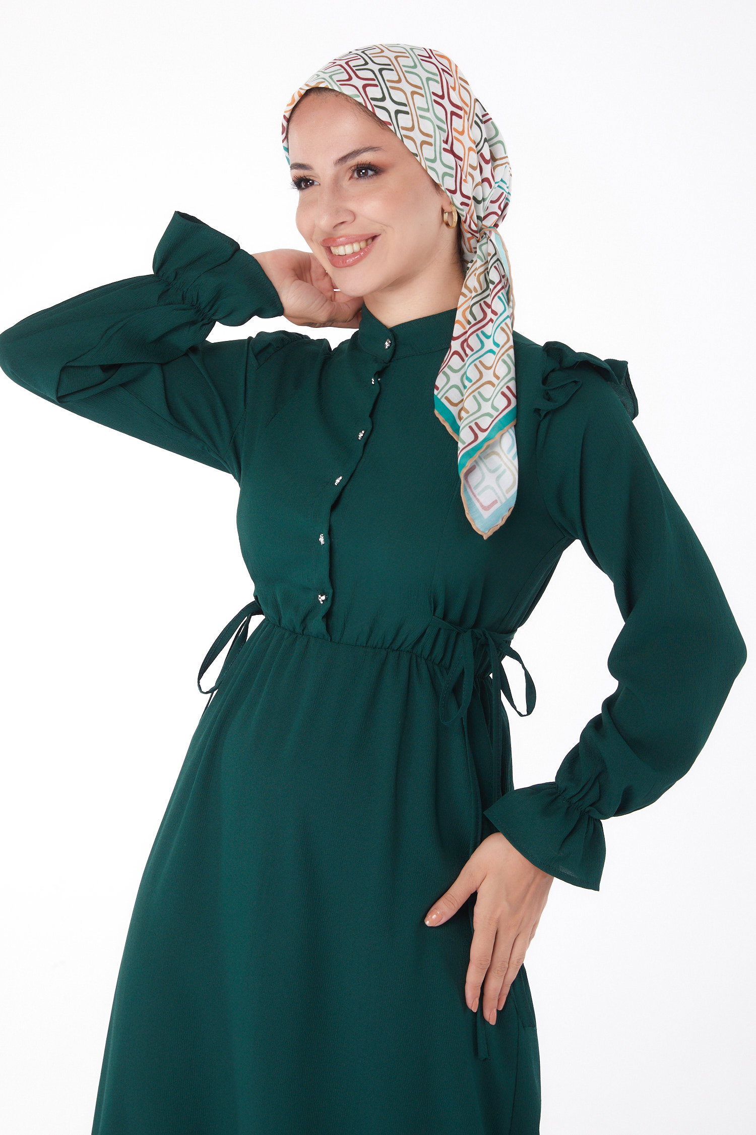 Fırfırlı Elbise Zümrüt - 13269 - 2