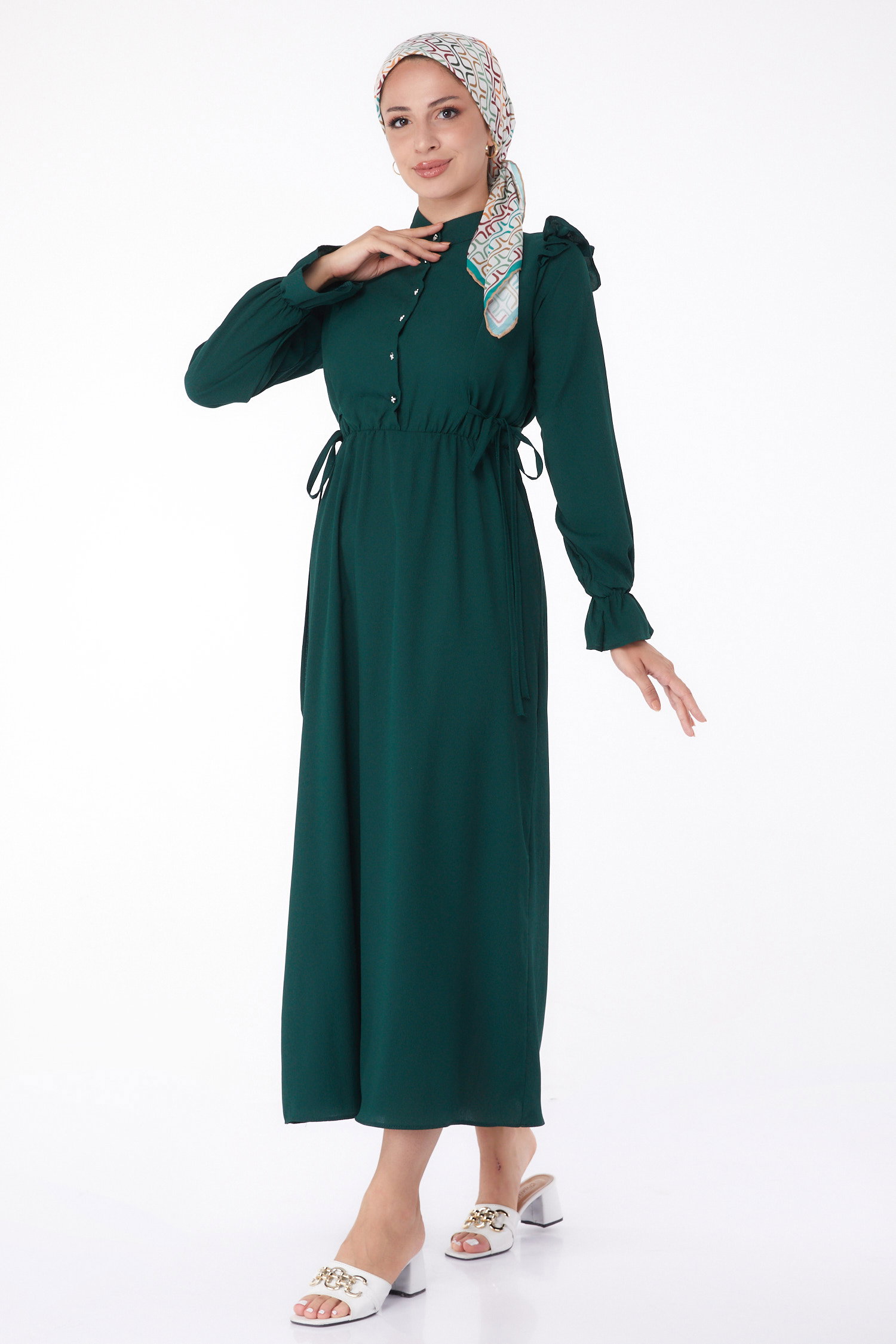 Fırfırlı Elbise Zümrüt - 13269 - 3