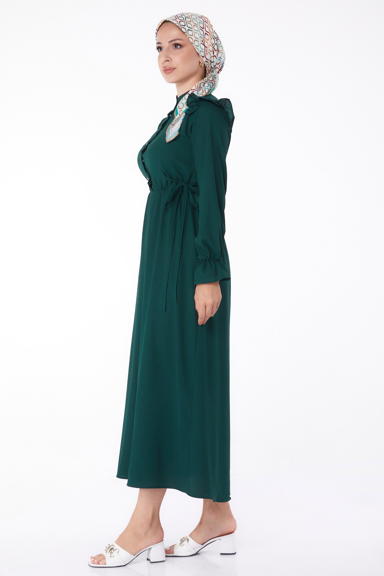 Fırfırlı Elbise Zümrüt - 13269 - 4