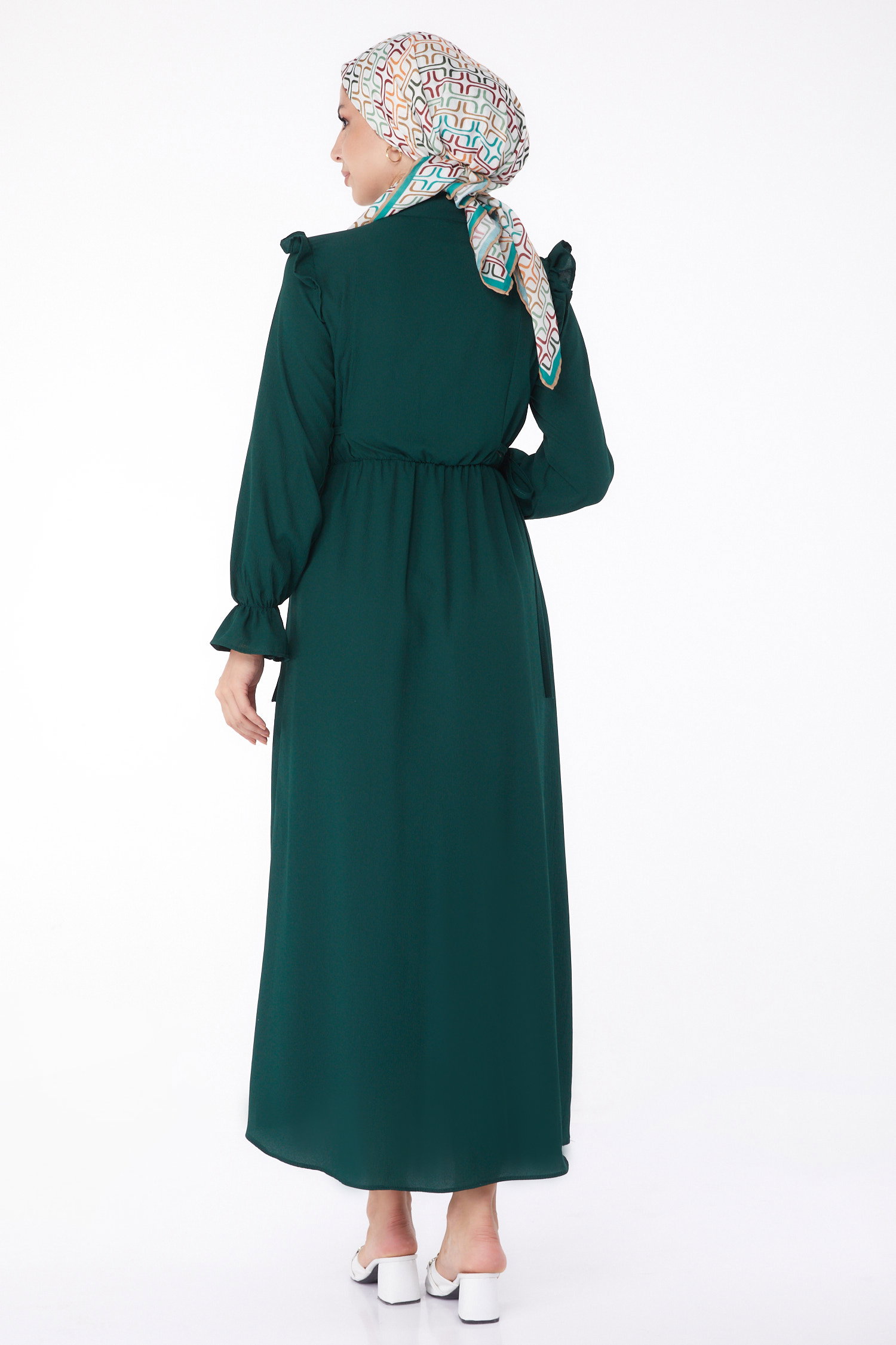 Fırfırlı Elbise Zümrüt - 13269 - 5