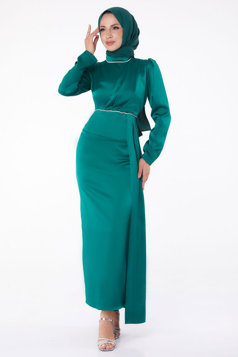 Taşlı Abiye Elbise Zümrüt - 26206 - TOFİSA