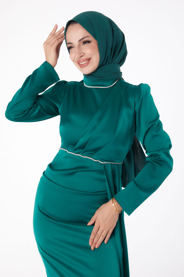 Taşlı Abiye Elbise Zümrüt - 26206 - TOFİSA