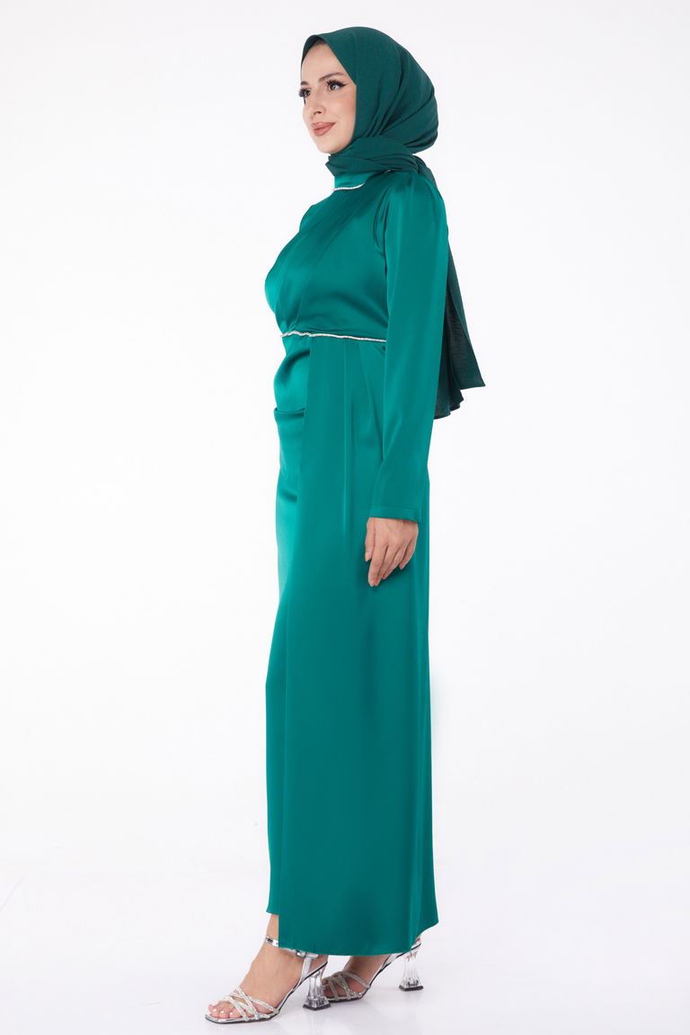 Taşlı Abiye Elbise Zümrüt - 26206 - TOFİSA