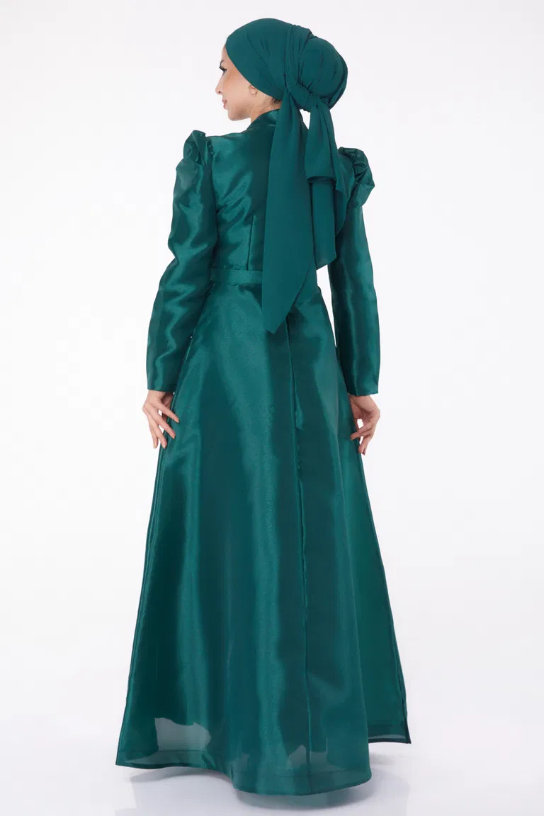 Düz Hakim Yaka Kadın Zümrüt Taşlı Prenses abiye - 26250 - TOFİSA