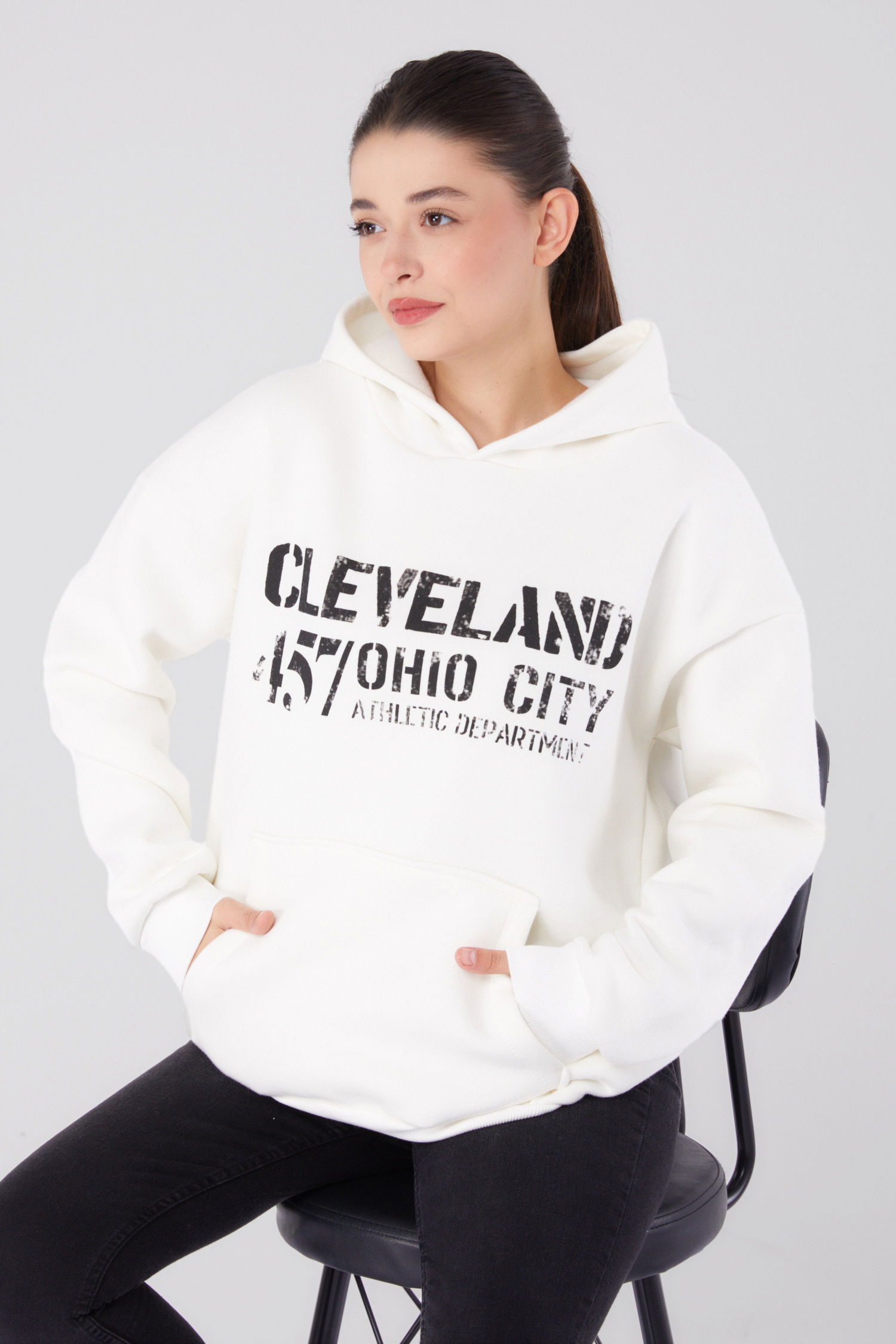 Baskılı Sweatshirt Beyaz - 26383 - 2