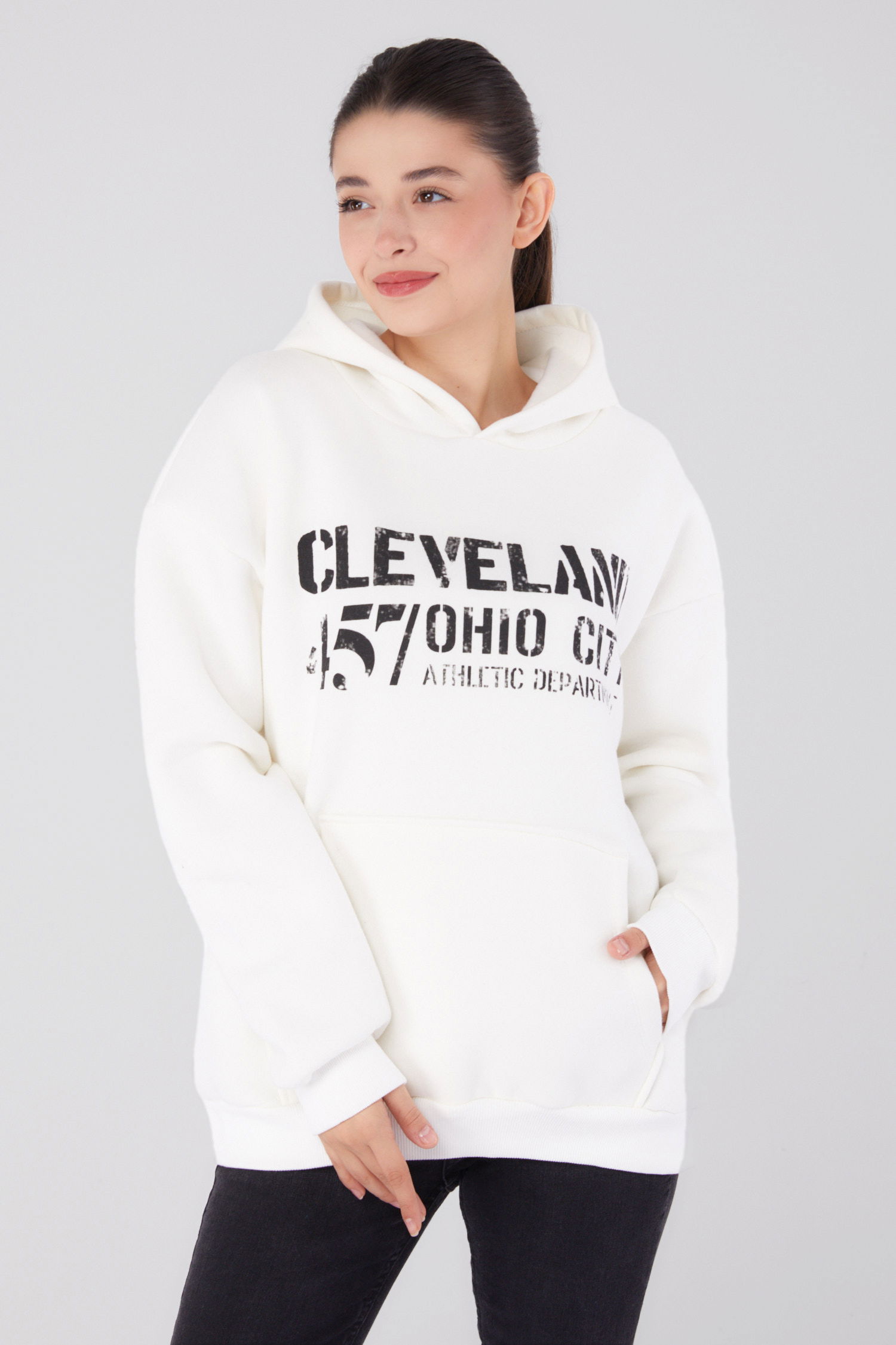 Baskılı Sweatshirt Beyaz - 26383 - 3