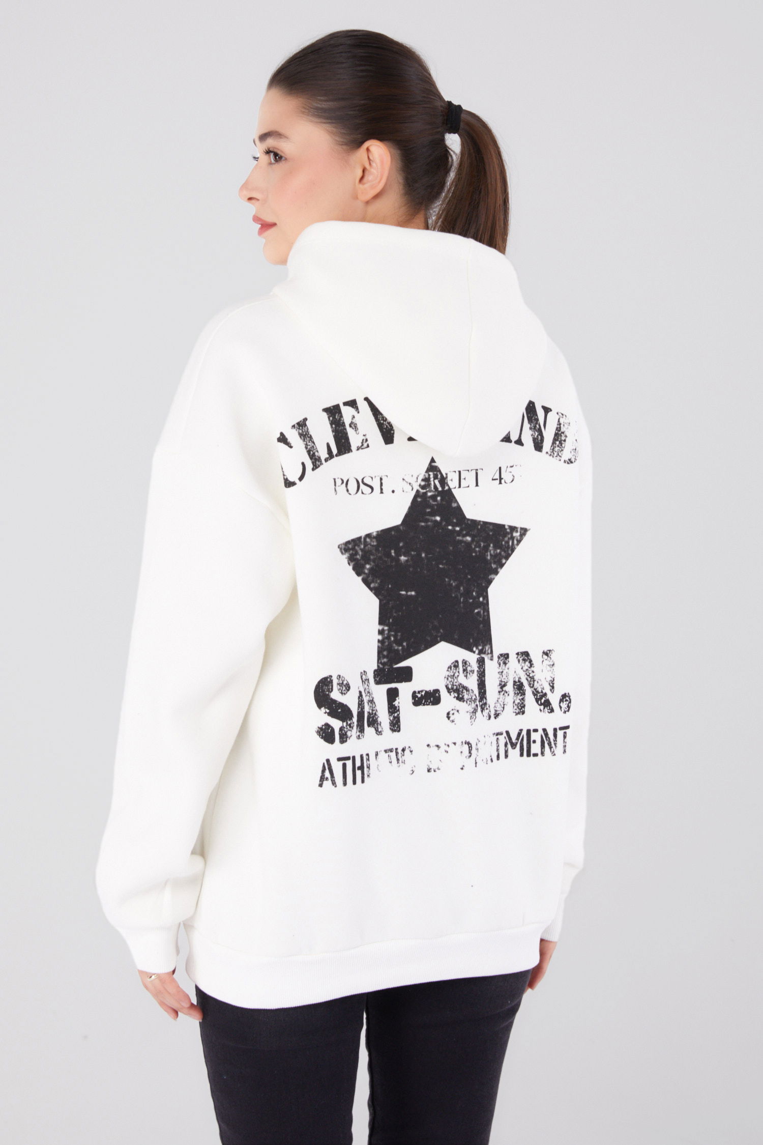 Baskılı Sweatshirt Beyaz - 26383 - 5