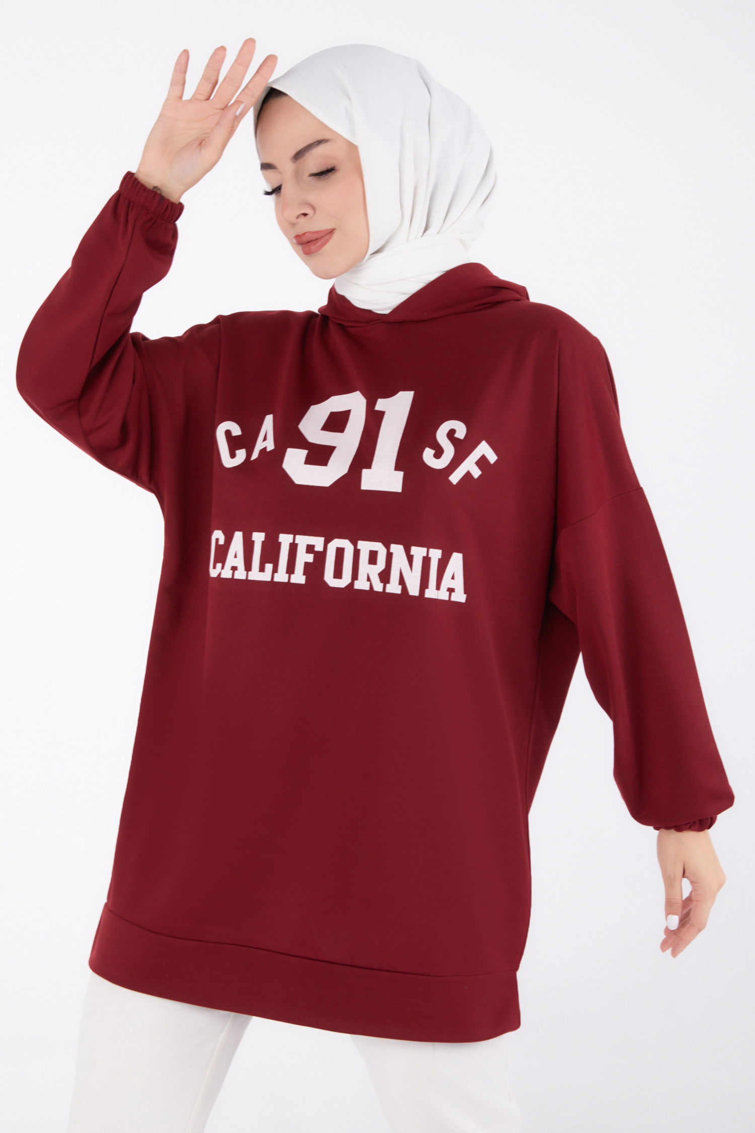Baskılı Sweatshirt Bordo - 13329 - 1