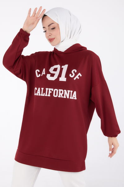 Baskılı Sweatshirt Bordo - 13329 