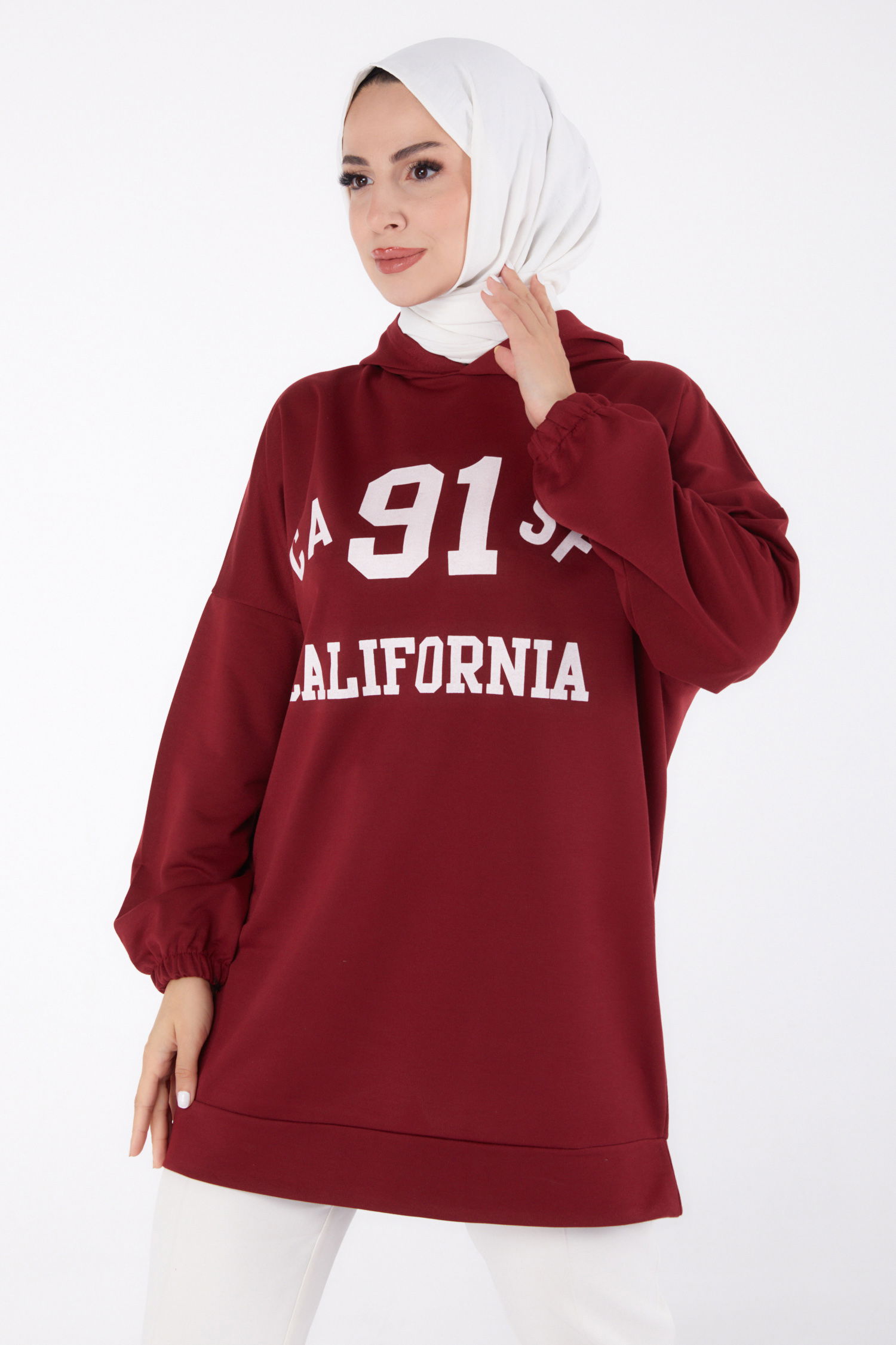 Baskılı Sweatshirt Bordo - 13329 - 2