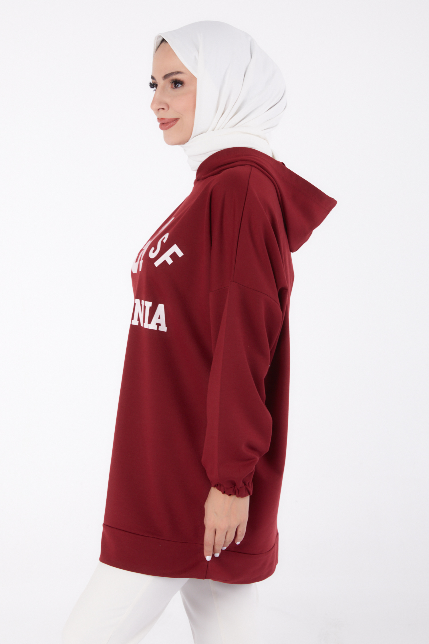 Baskılı Sweatshirt Bordo - 13329 - 3