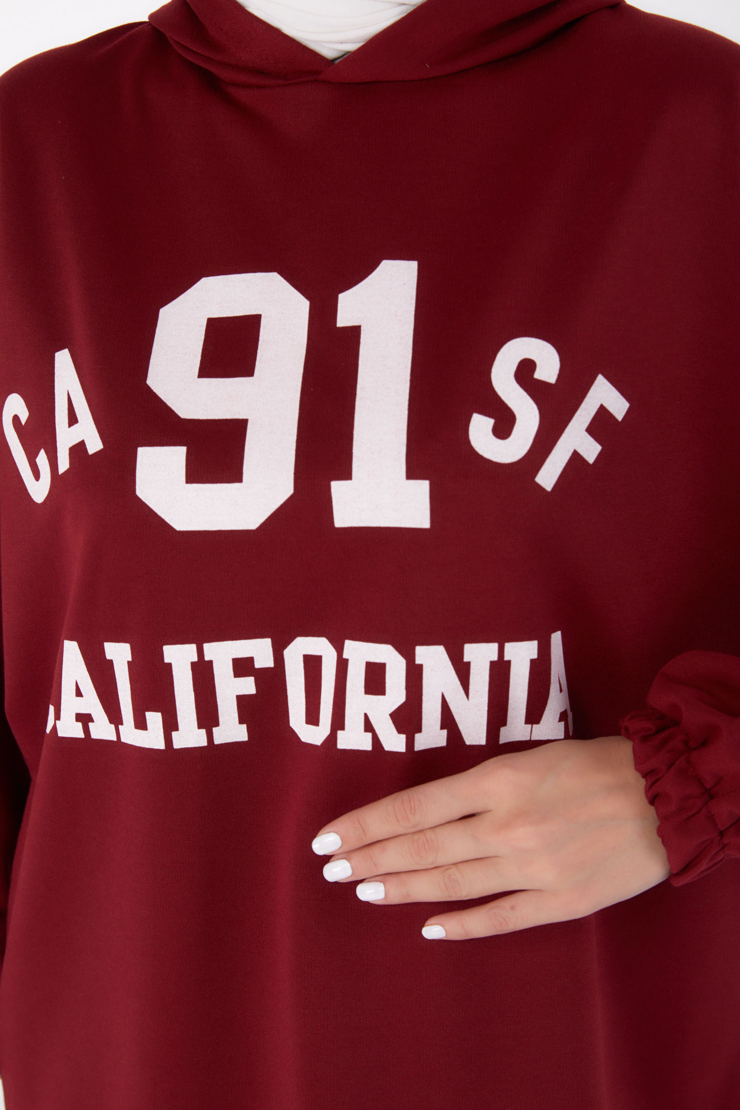 Baskılı Sweatshirt Bordo - 13329 - 5