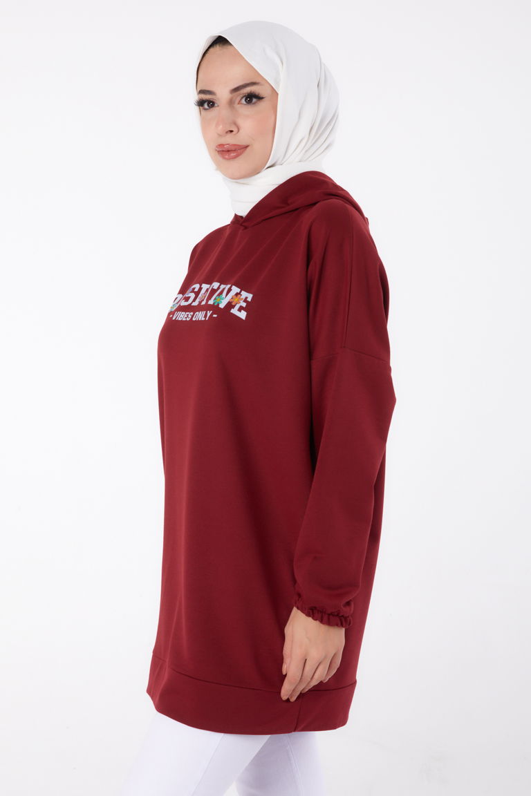 Baskılı Sweatshirt Bordo - 13333 - TOFİSA