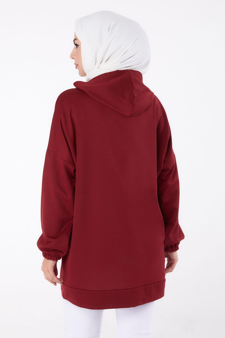 Baskılı Sweatshirt Bordo - 13333 - TOFİSA