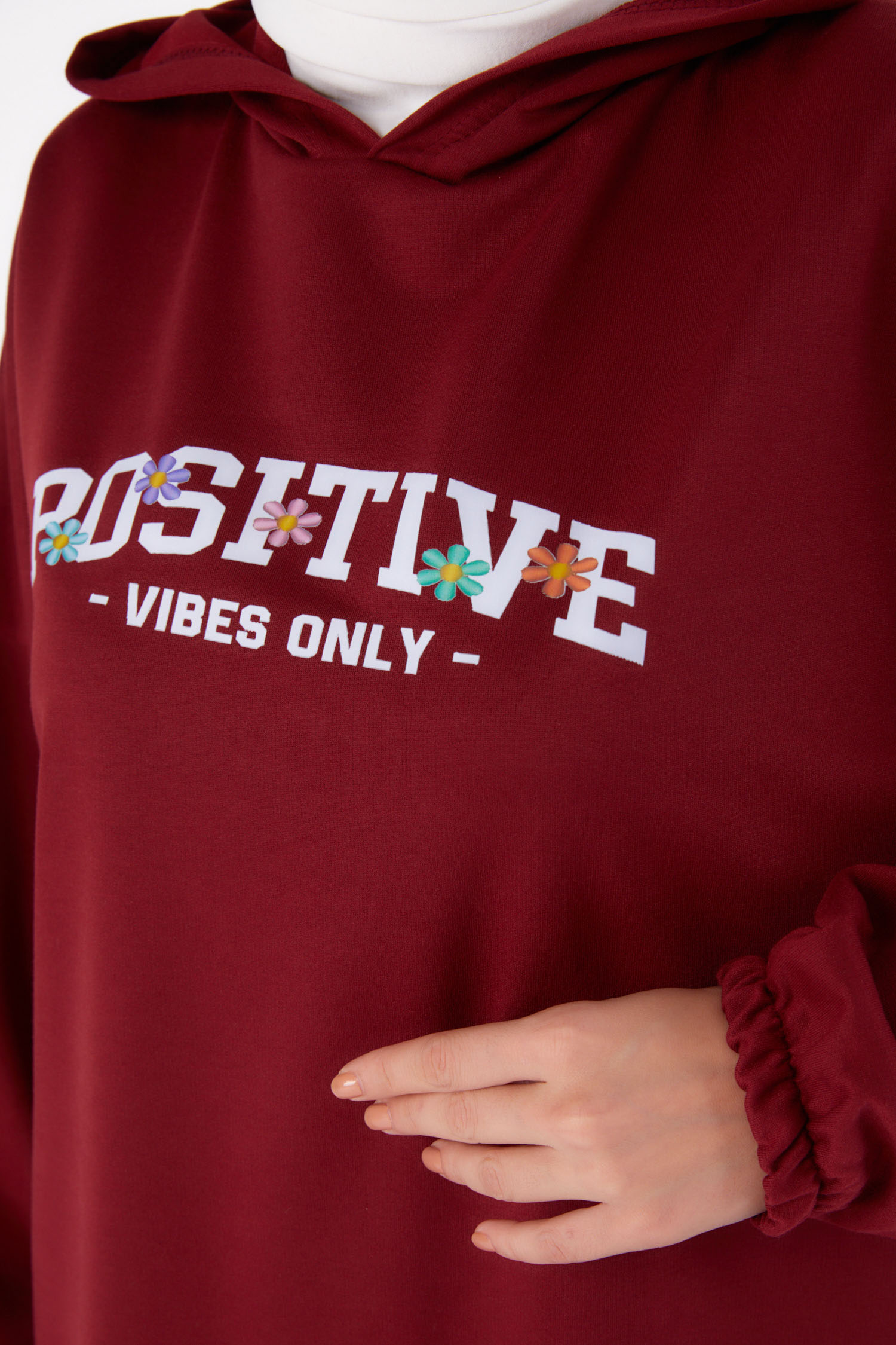Baskılı Sweatshirt Bordo - 13333 - 5