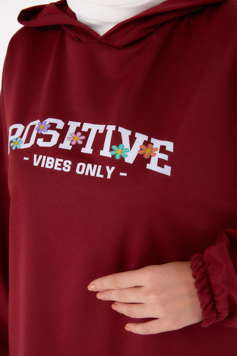 Baskılı Sweatshirt Bordo - 13333 - TOFİSA