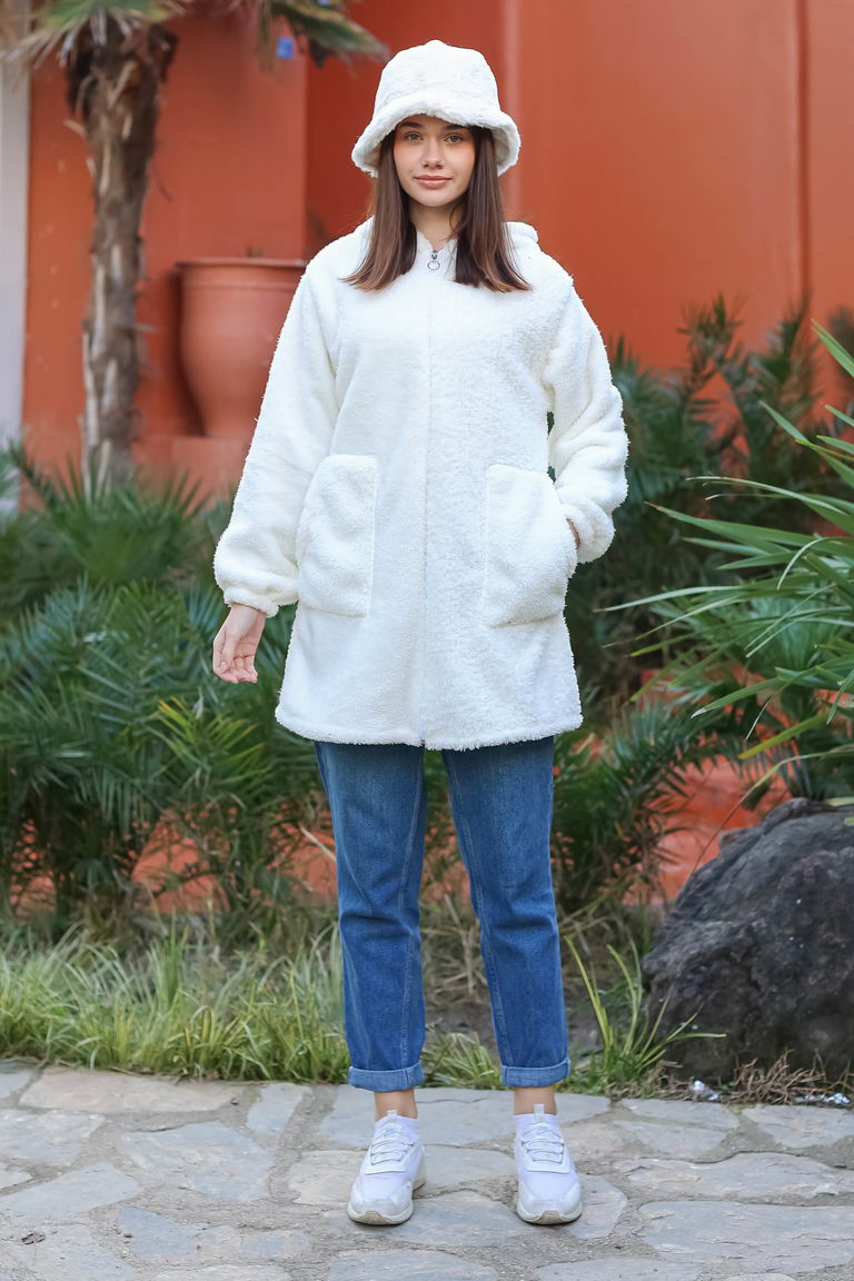 Peluş Mont Ekru - 13352 - TOFİSA