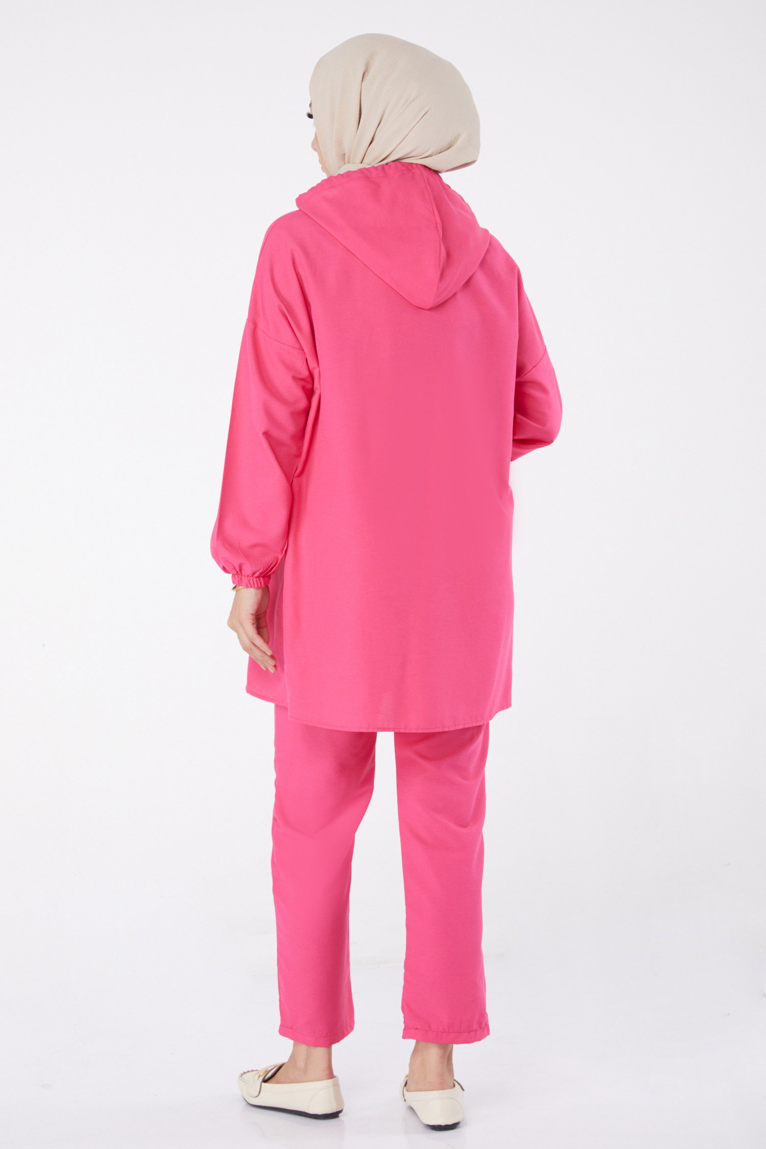 Düz Kapşonlu Yaka Kadın Fuşya Tunik+Pantolon - 13020 - 5