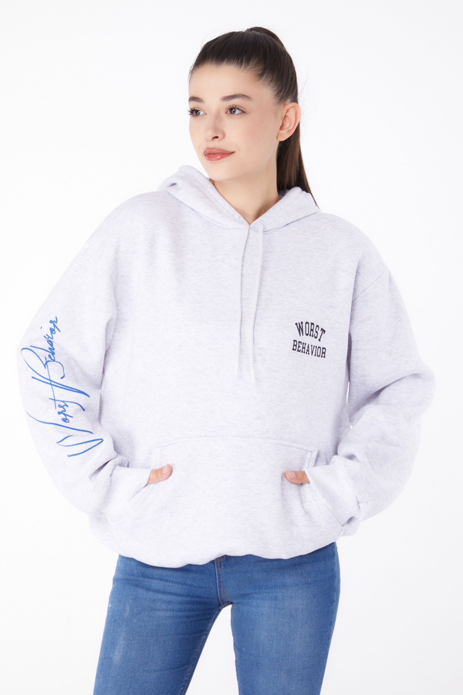 Baskılı Sweatshirt Gri - 26279 - 1